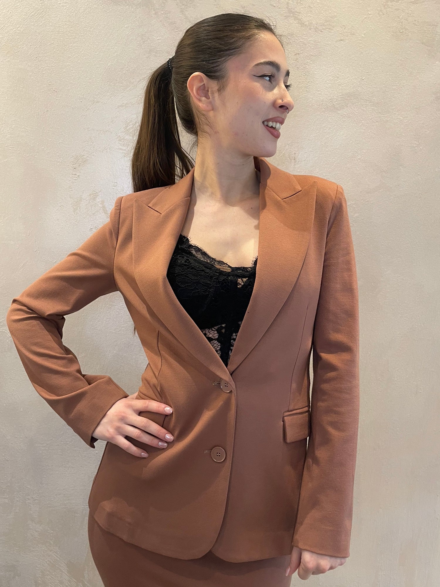 Blazer punto milano tabacco - Vicolo