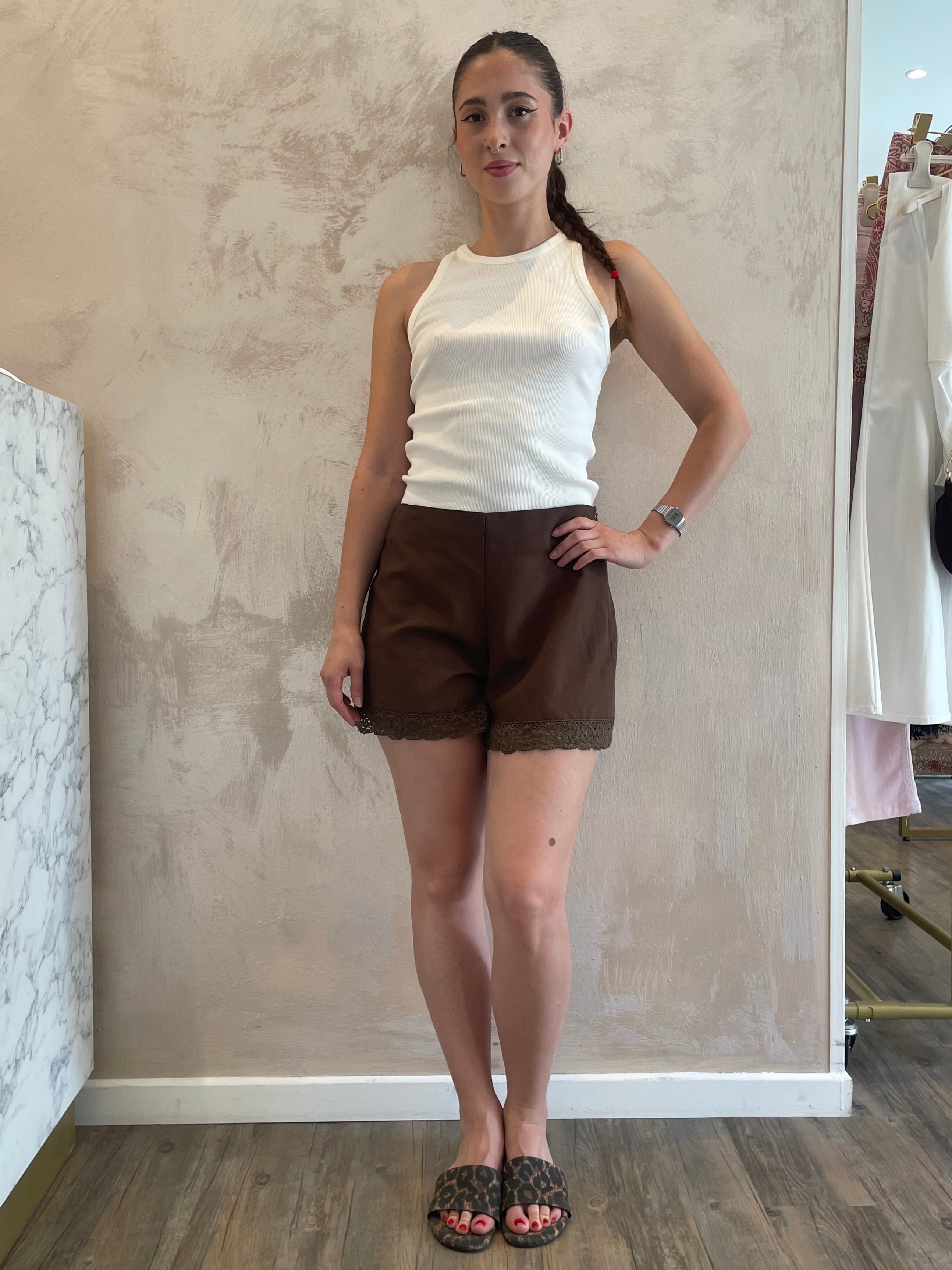 Shorts lino e viscosa caffè - Vicolo