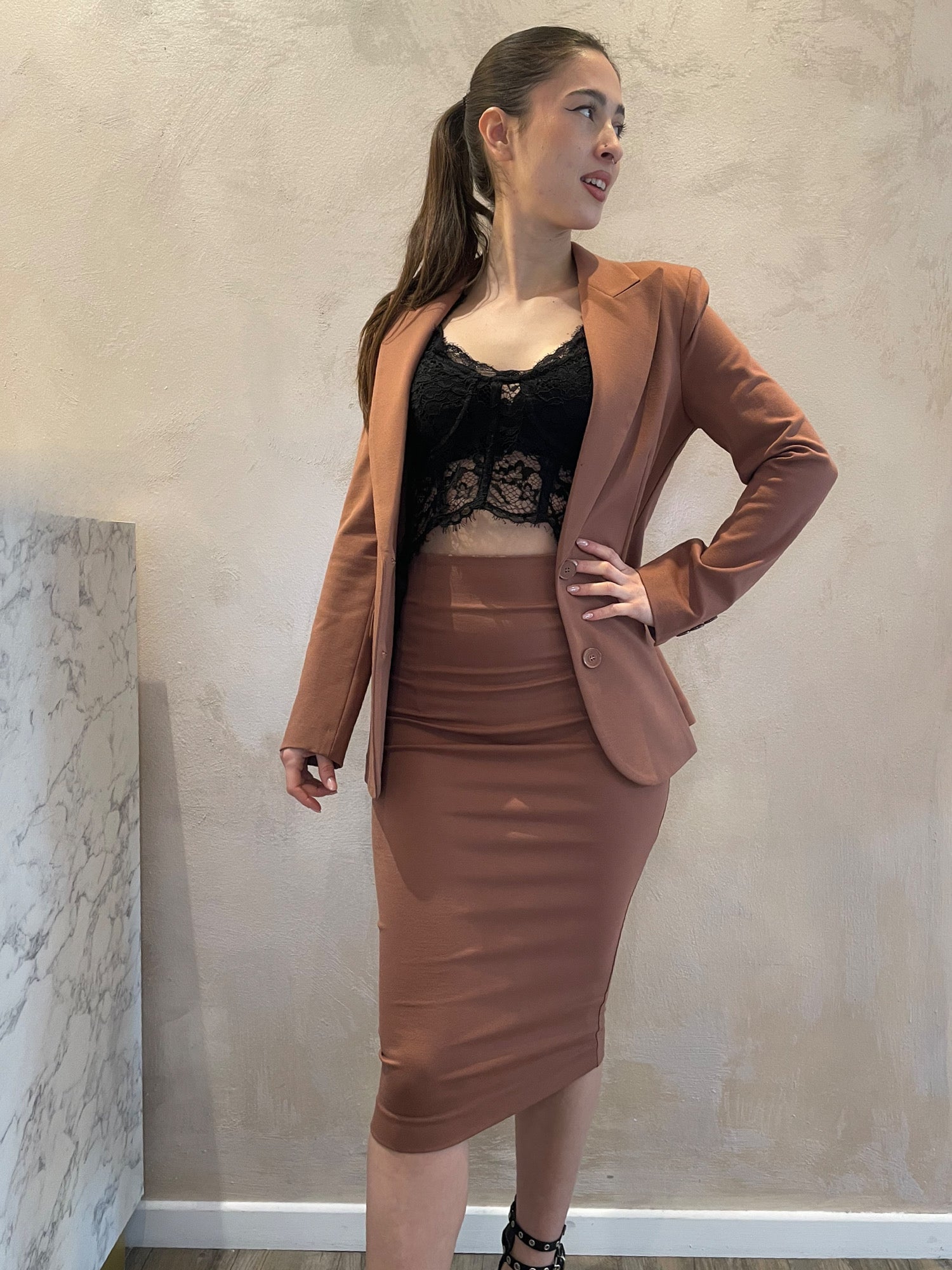 Blazer punto milano tabacco - Vicolo