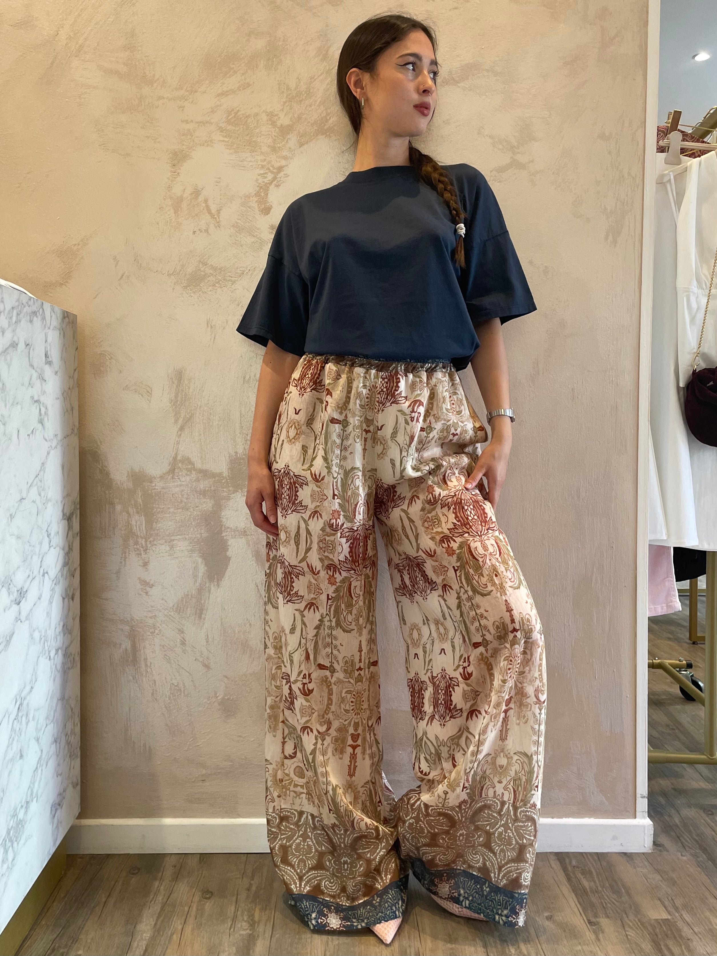Panta palazzo fantasia botanic beige - Saiph