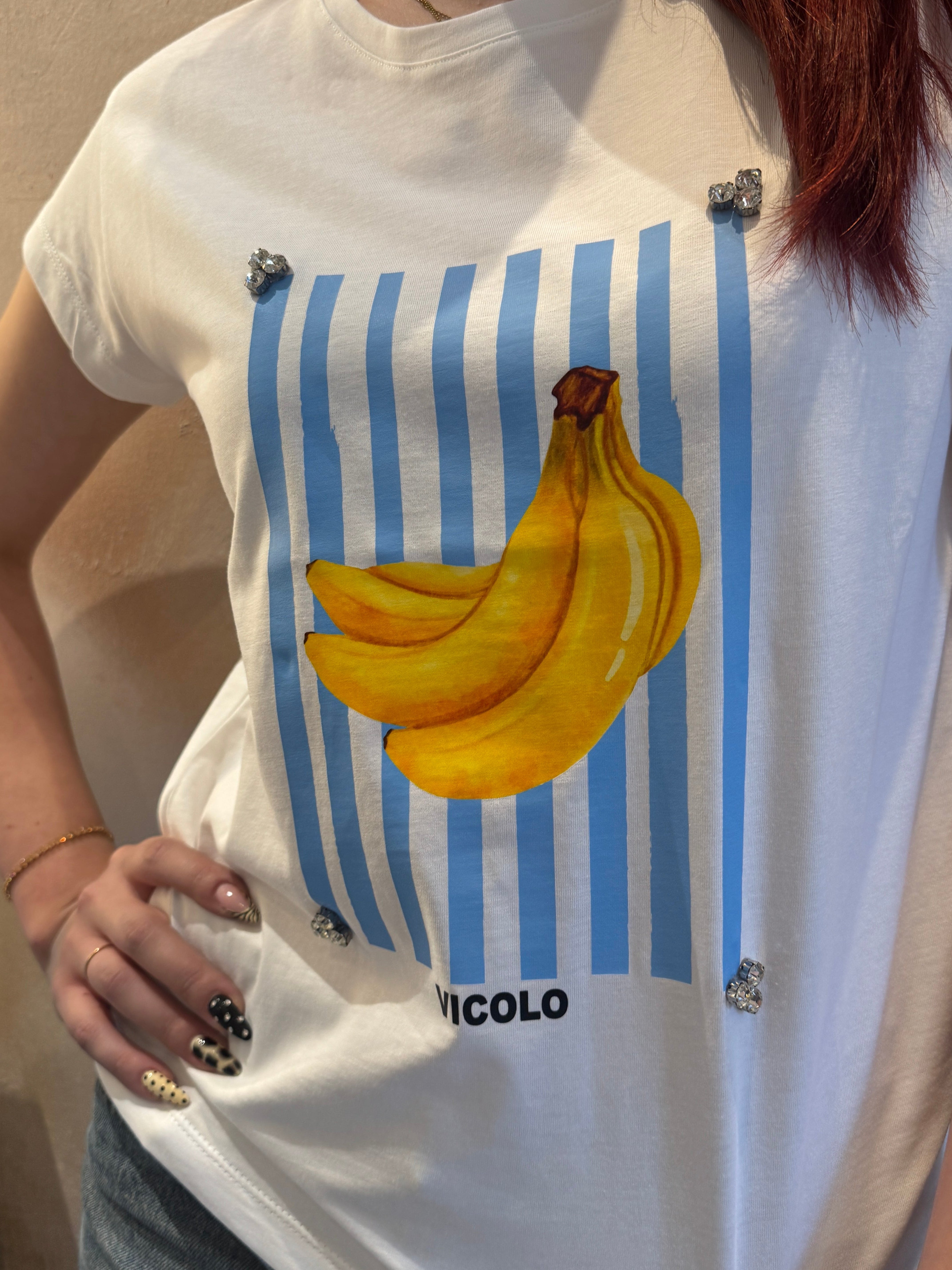 T-shirt regular fit banane e strass - Vicolo