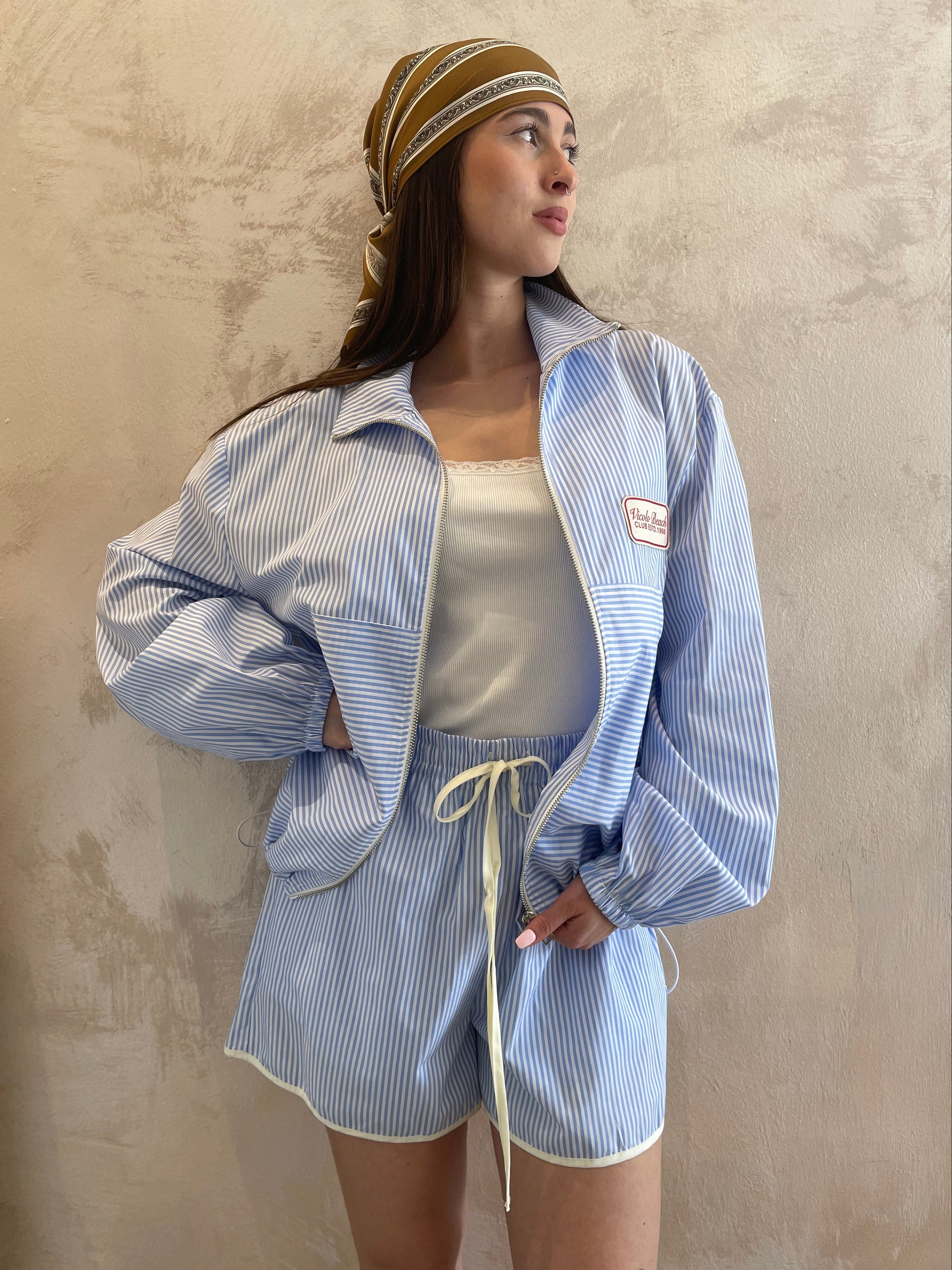 Giacca/bomber cotone righe azzurro - Vicolo