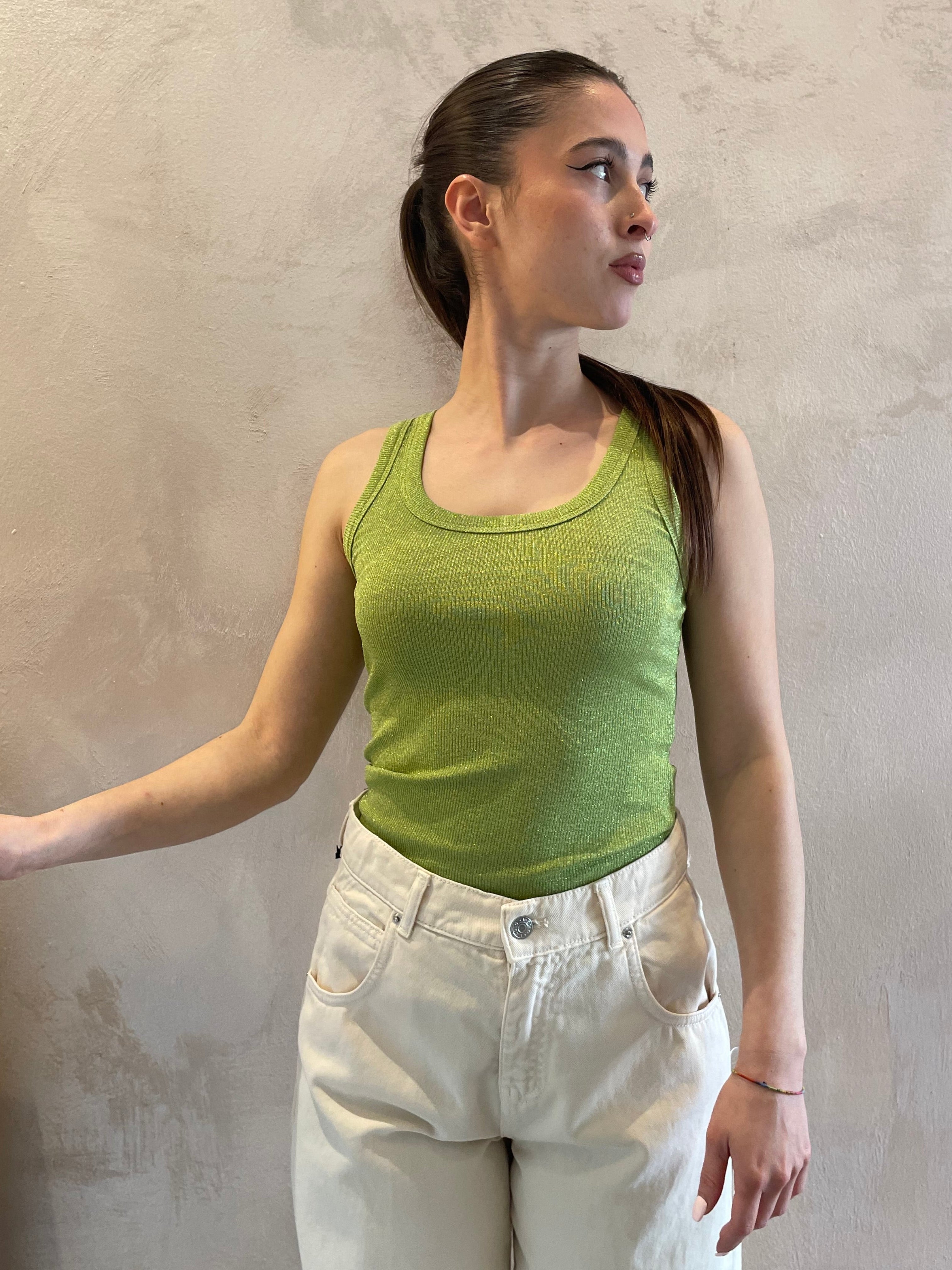 Top a costine lurex verde mela - Dixie
