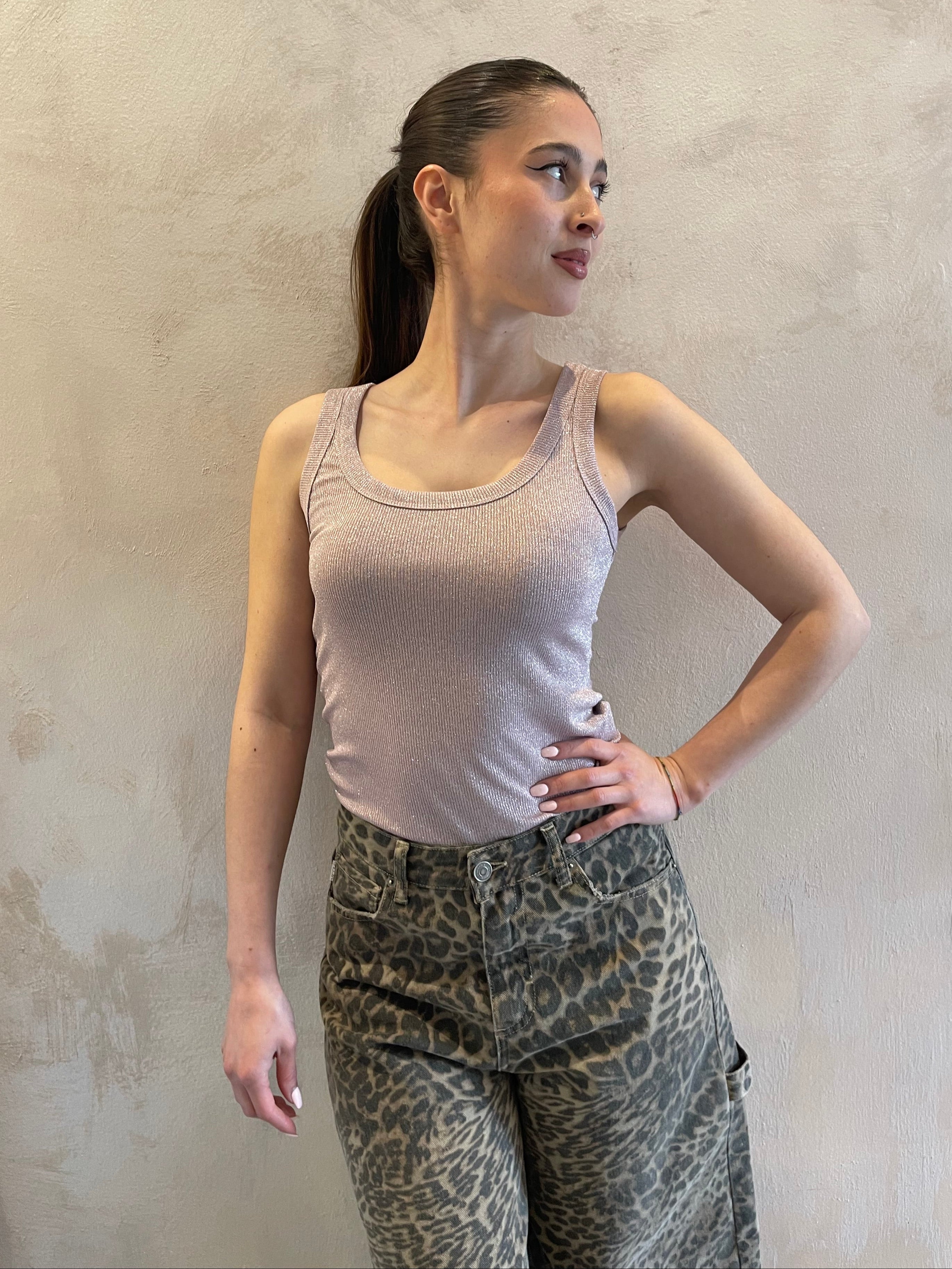 Top a costine lurex rosa - Dixie