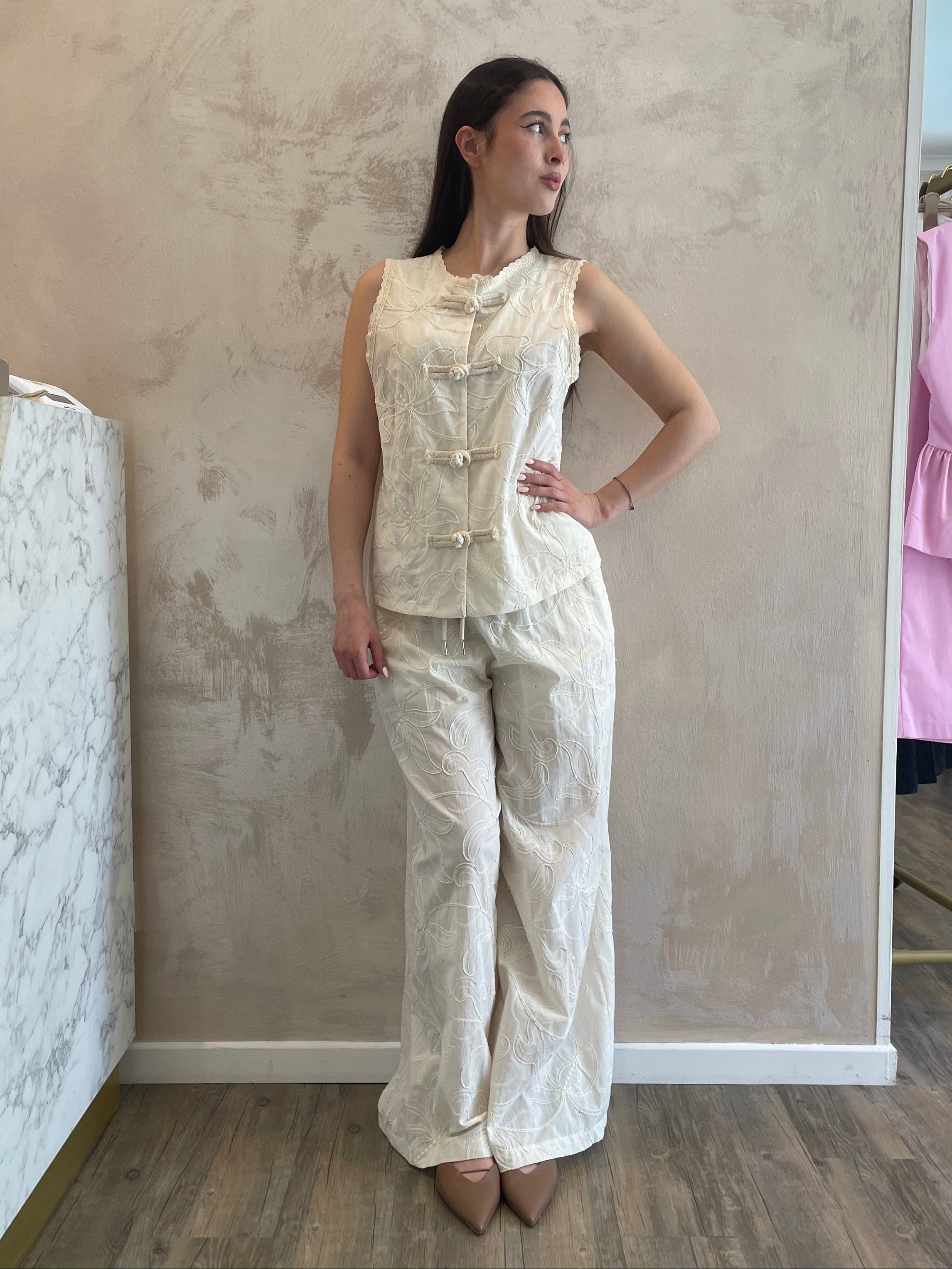 Top gilet in cotone ricamato - Saiph