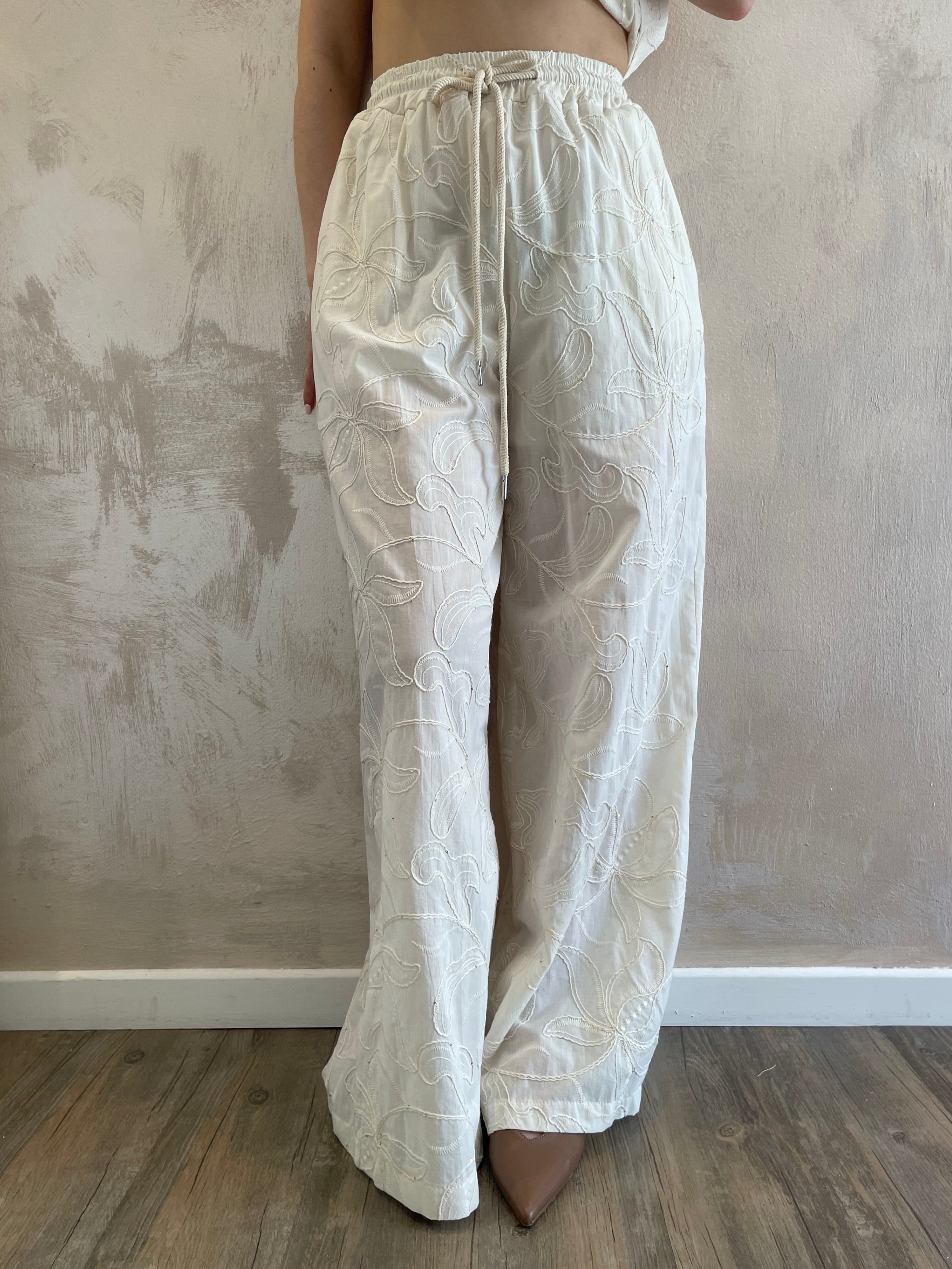 Pantaloni ricamati burro - Saiph