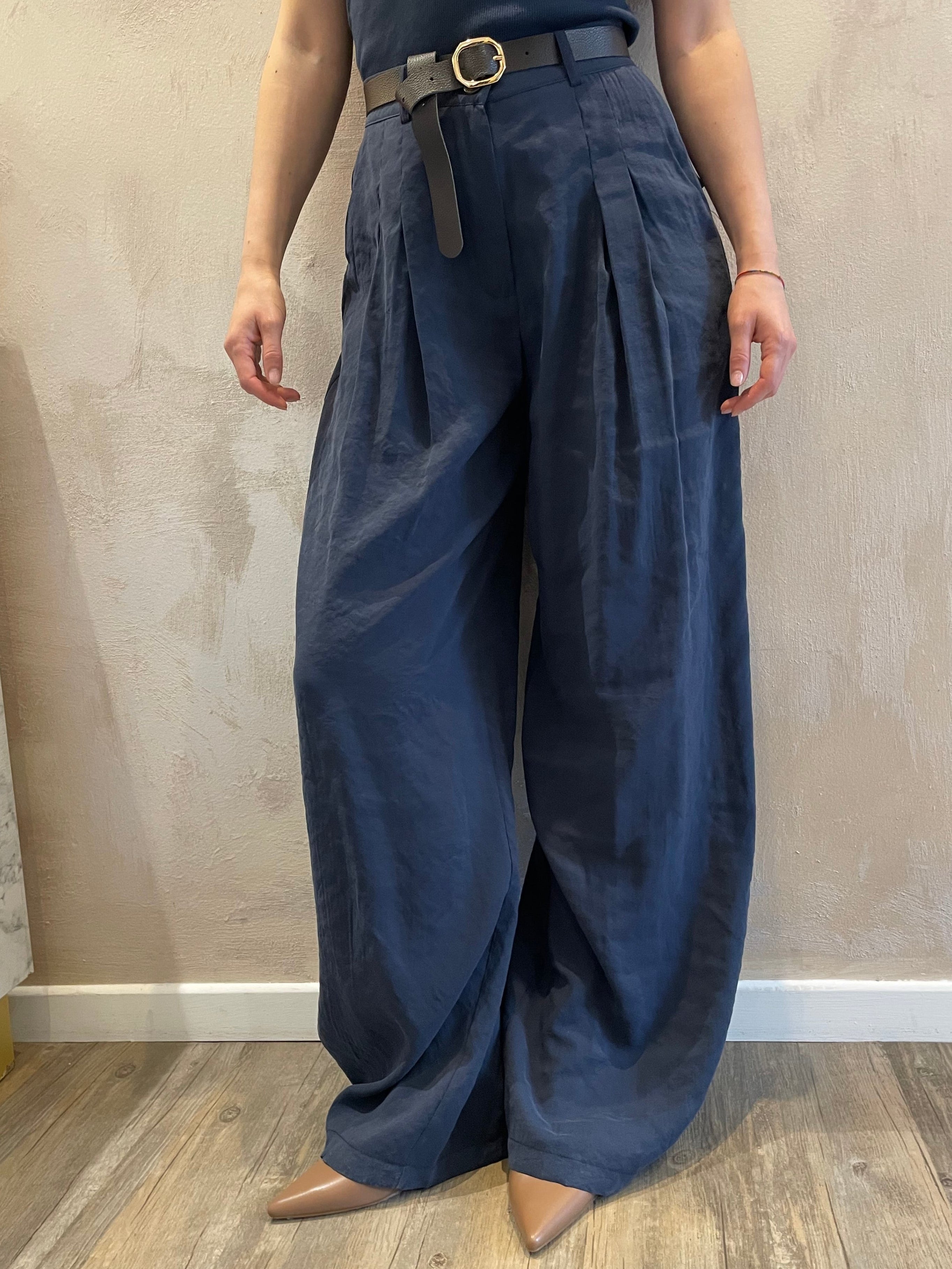 Panta palazzo con cintura navy - Vicolo