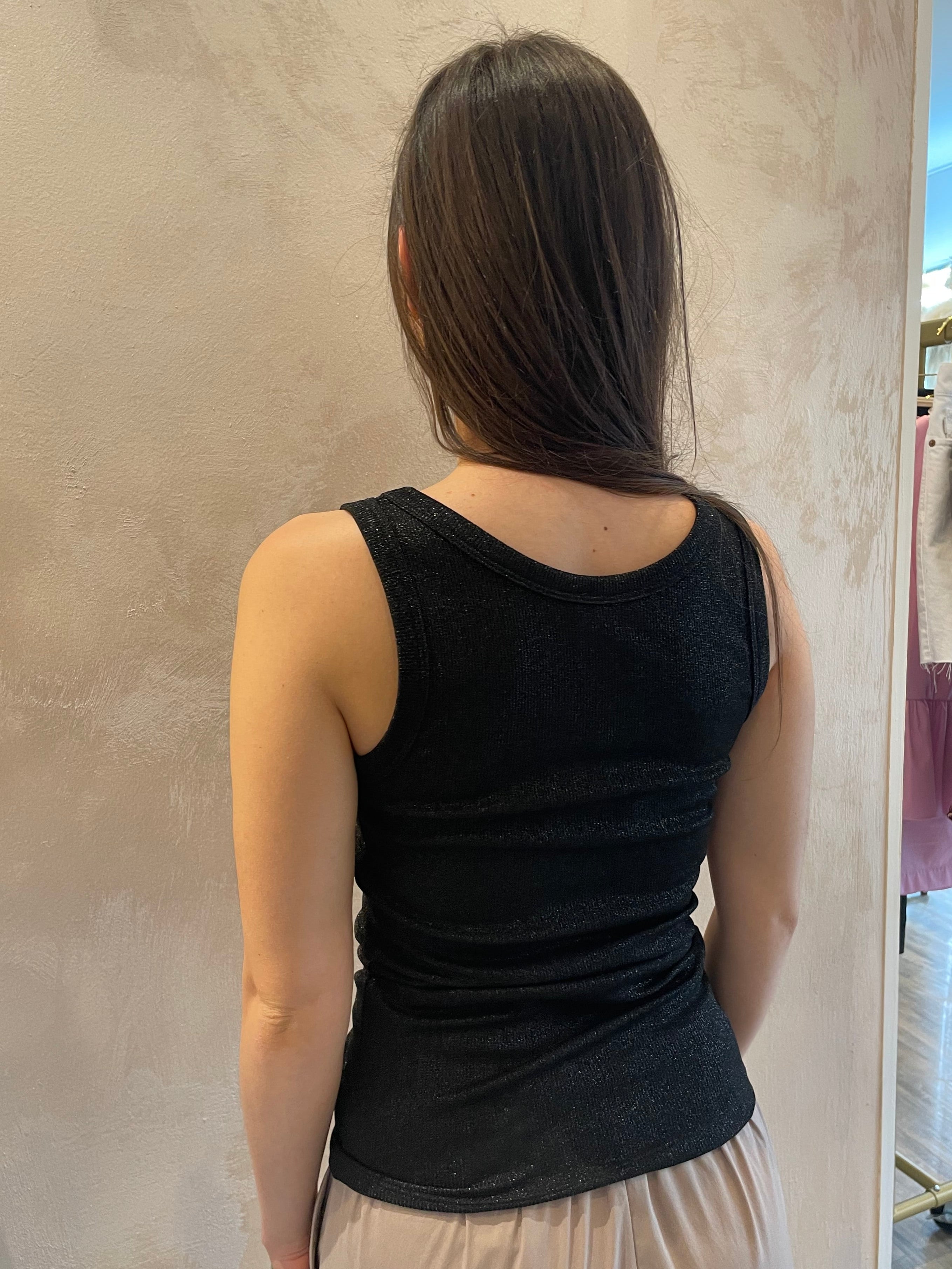 Top costine lurex nero girocollo - Vicolo