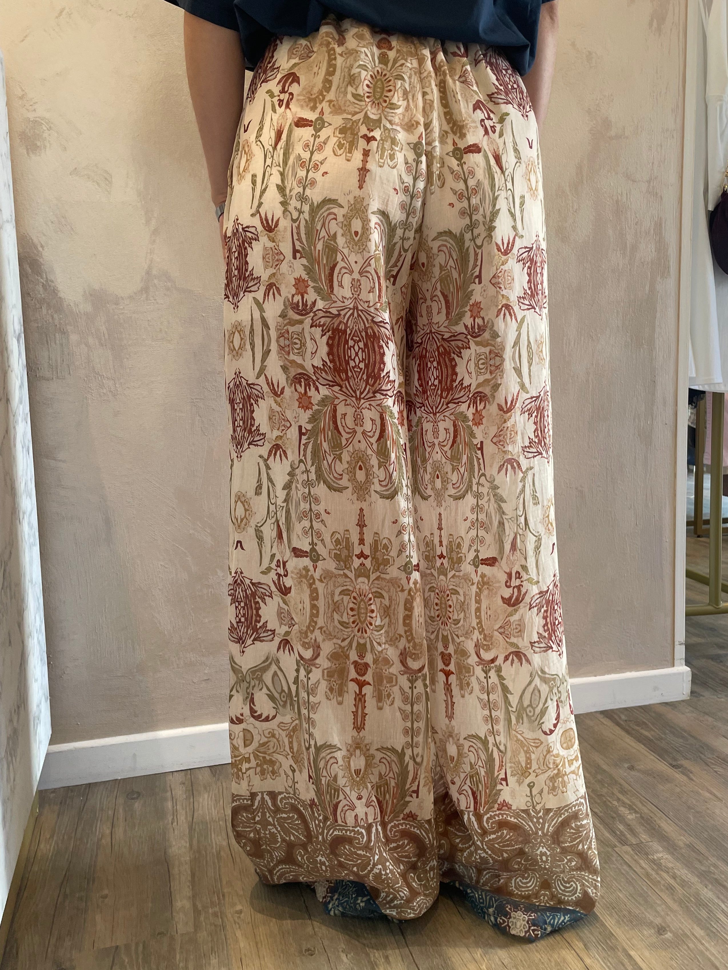 Panta palazzo fantasia botanic beige - Saiph