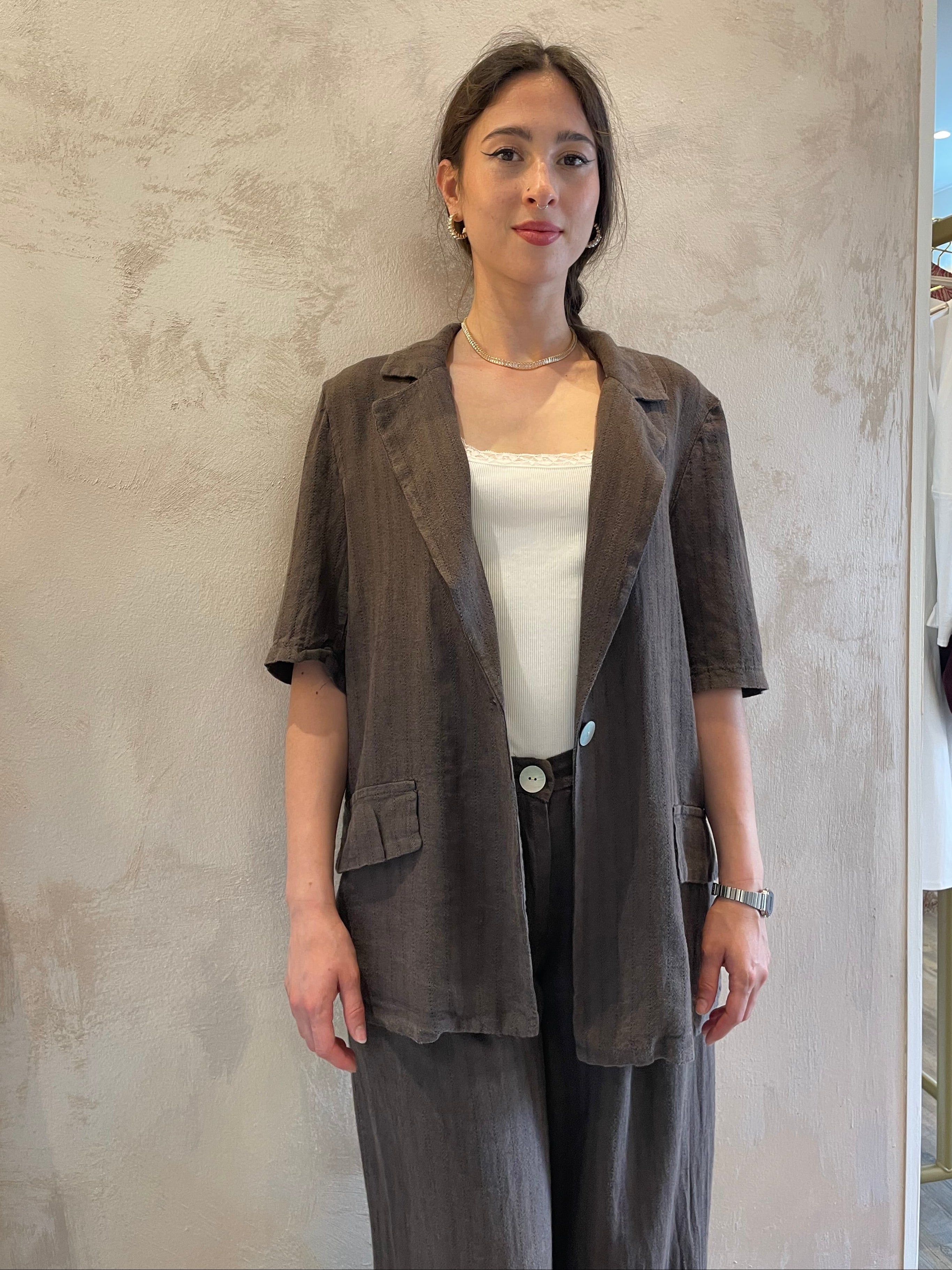 Blazer m/manica misto lino moro - Saiph