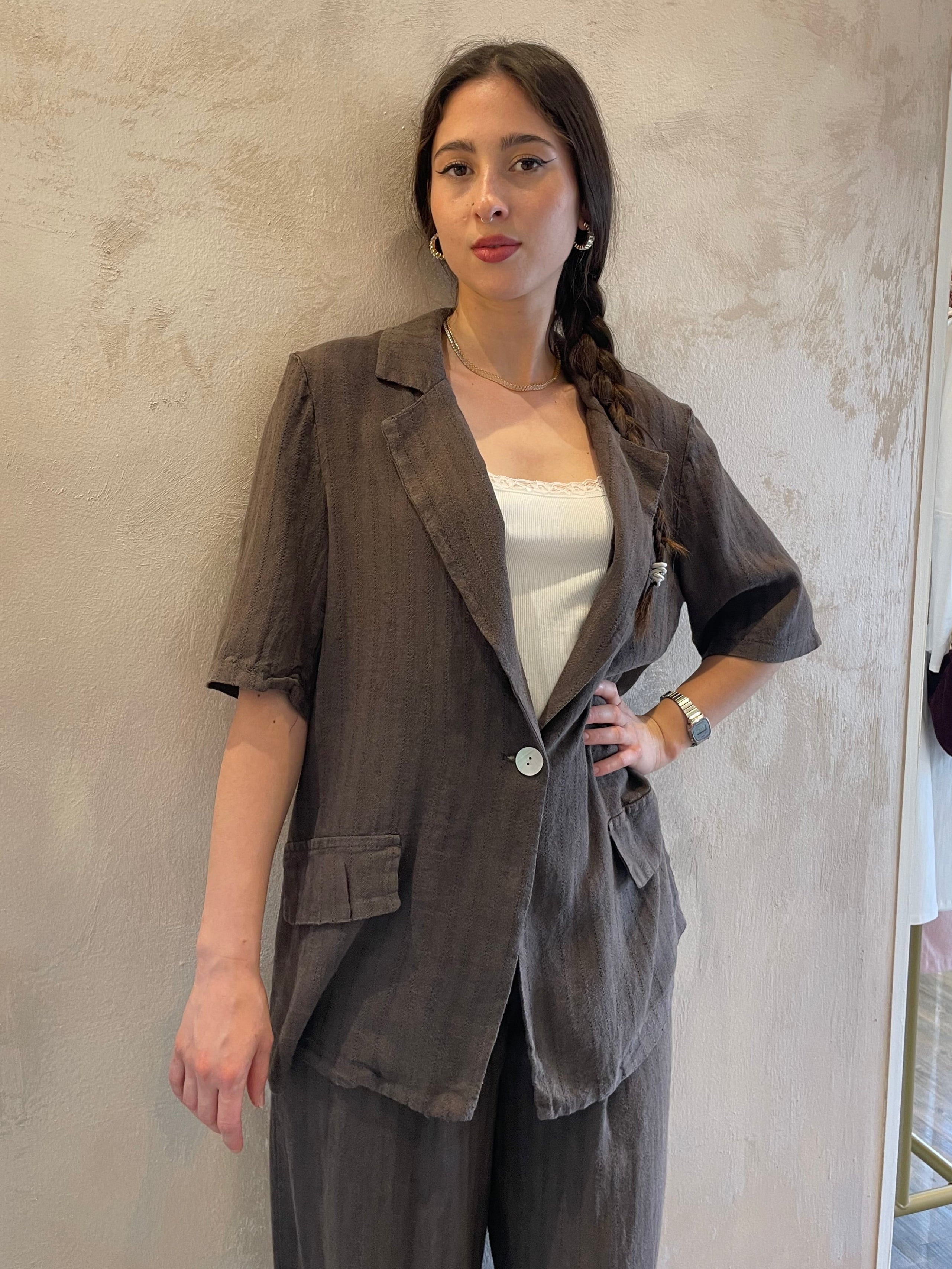 Blazer m/manica misto lino moro - Saiph
