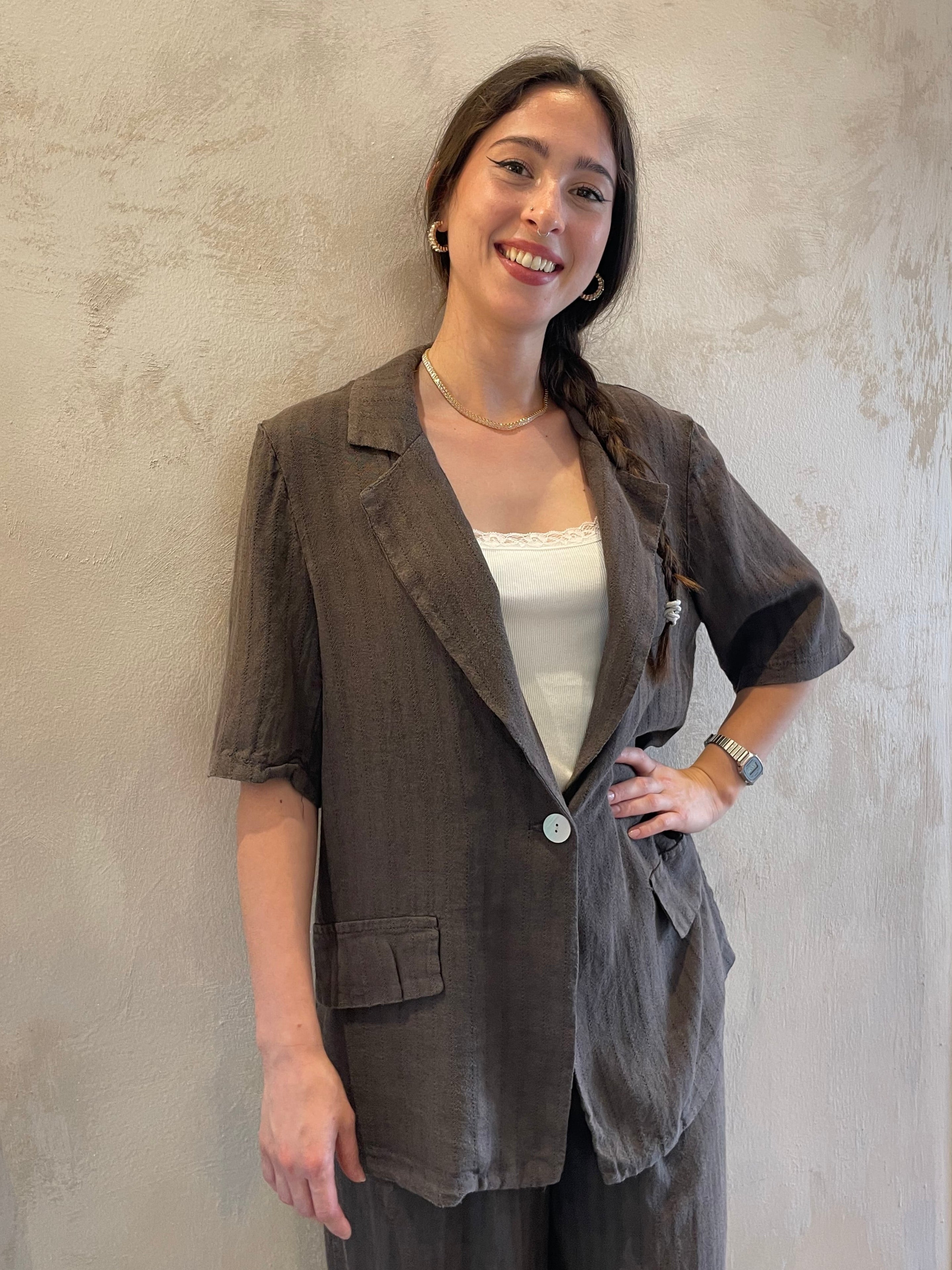 Blazer m/manica misto lino moro - Saiph