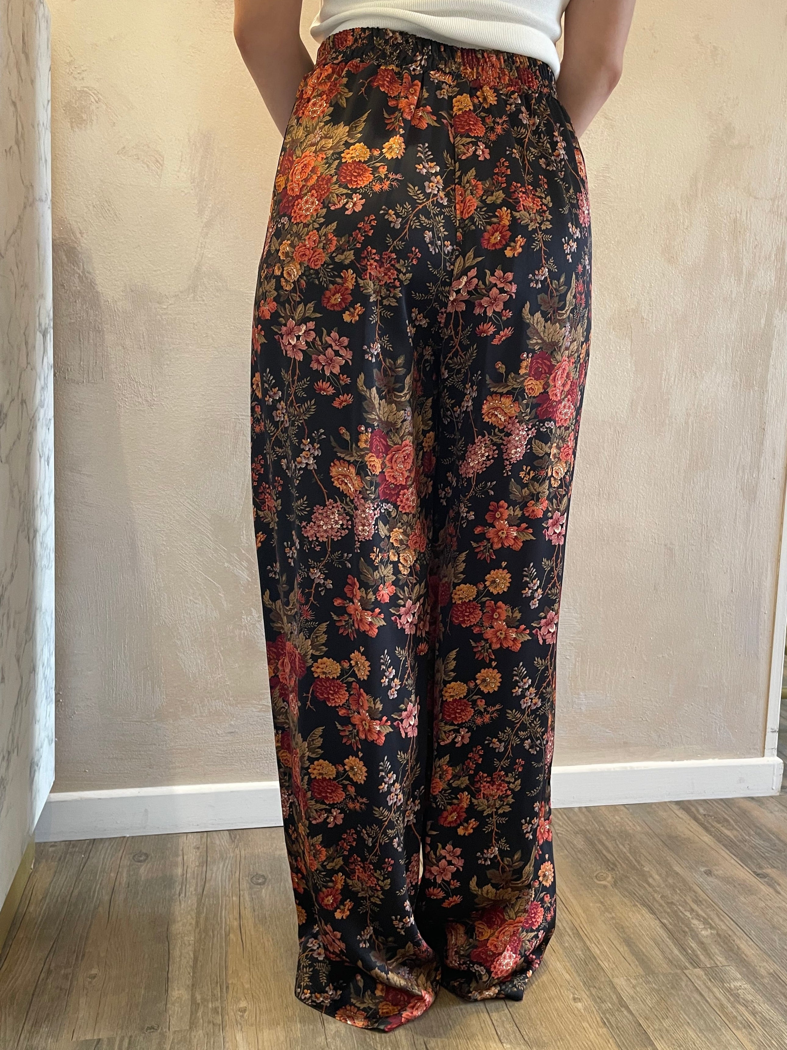 Panta palazzo satin fantasia floreale - Saiph