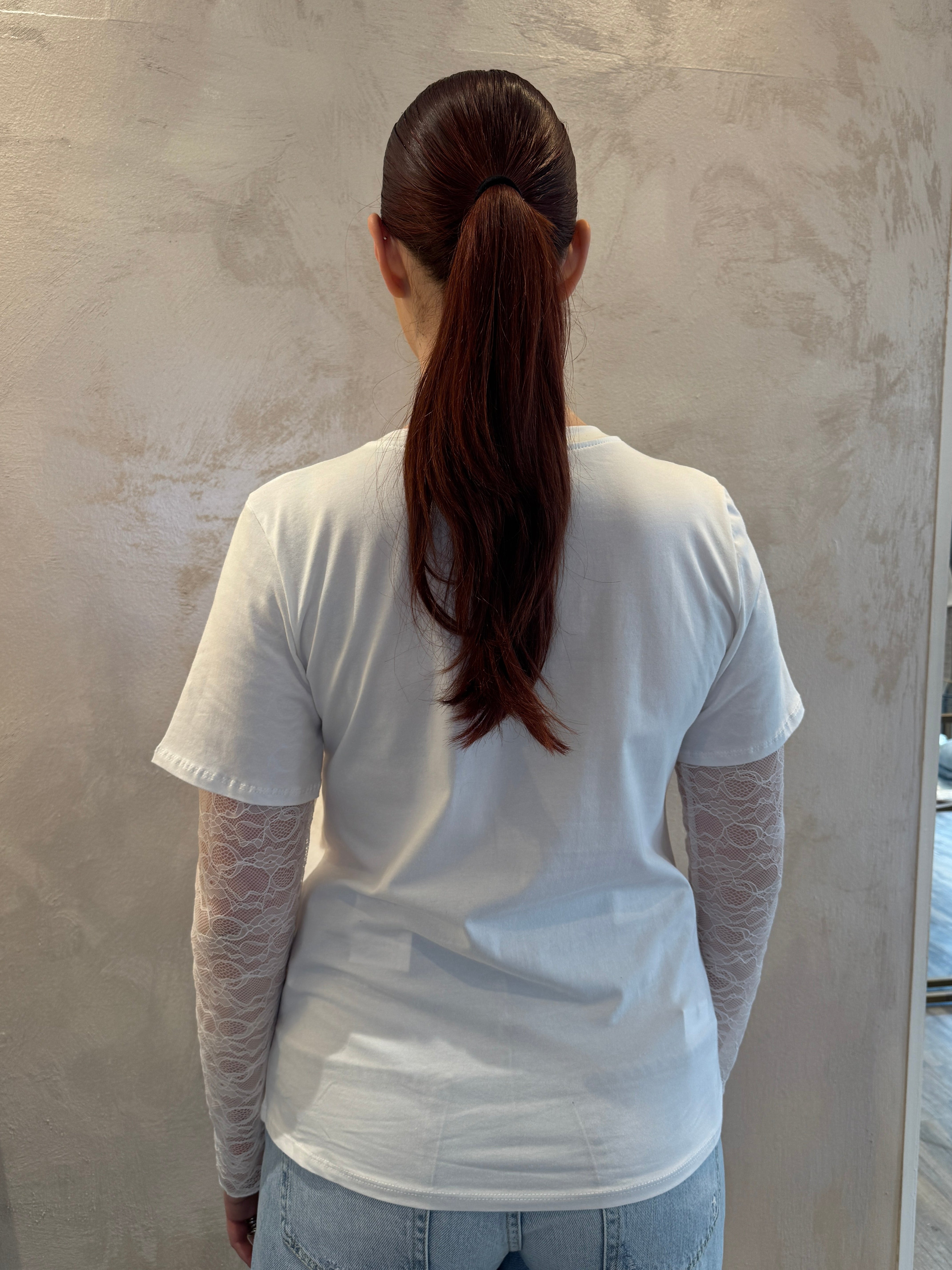 T-shirt manica pizzo bianco - VYNEA