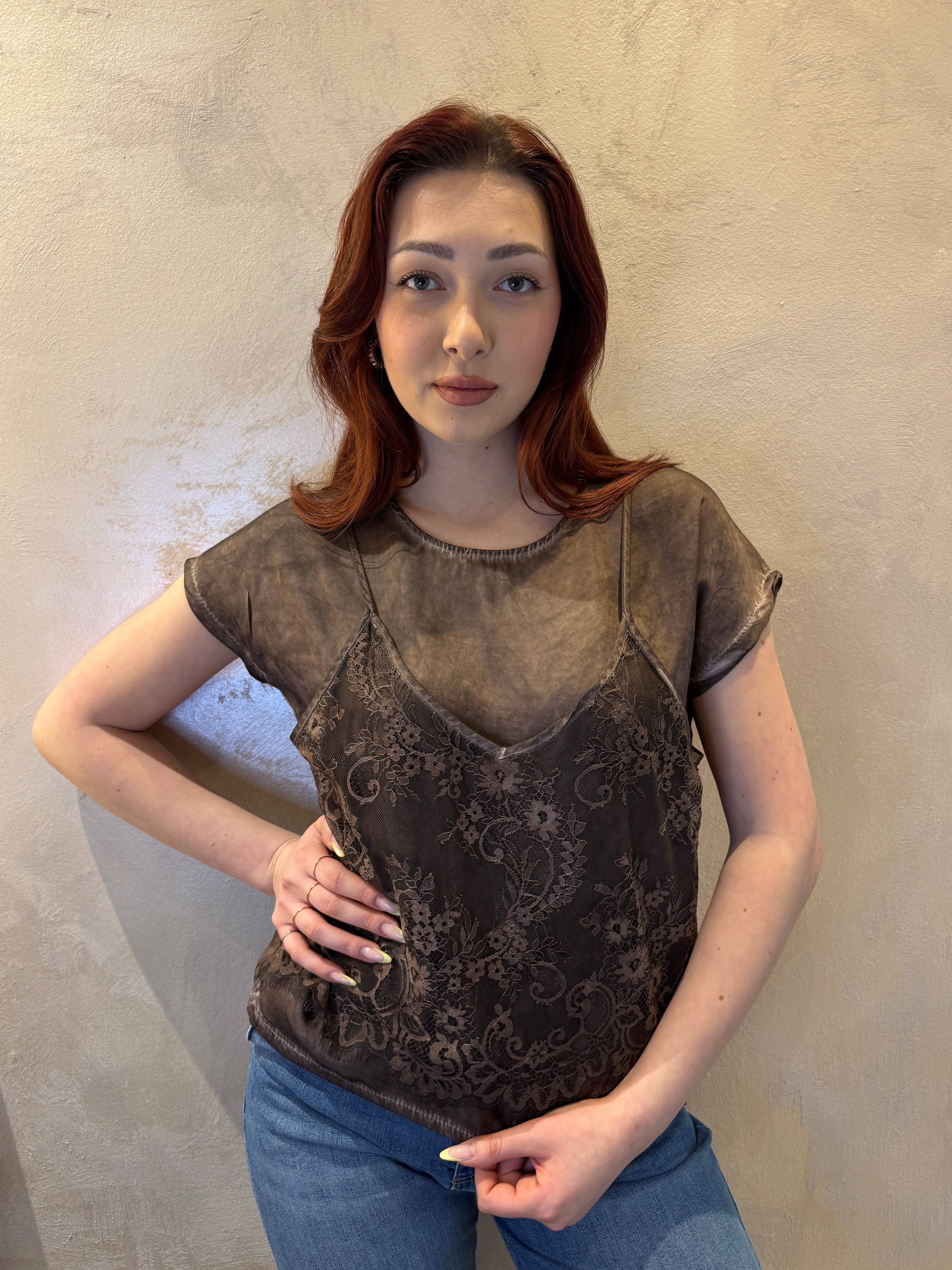 T-shirt corpetto pizzo cioccolato - You Decide