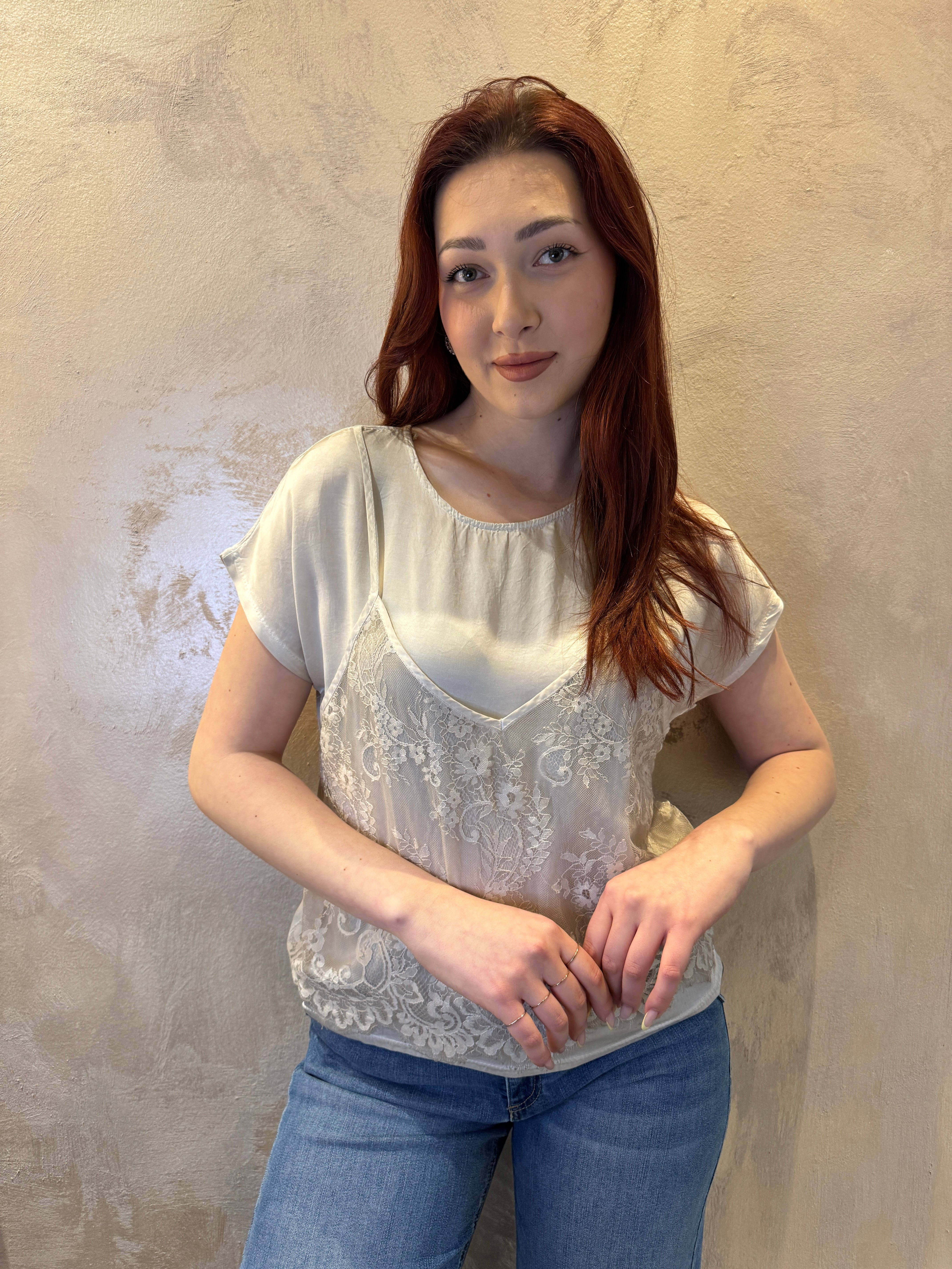 T-shirt corpetto pizzo sabbia - You Decide