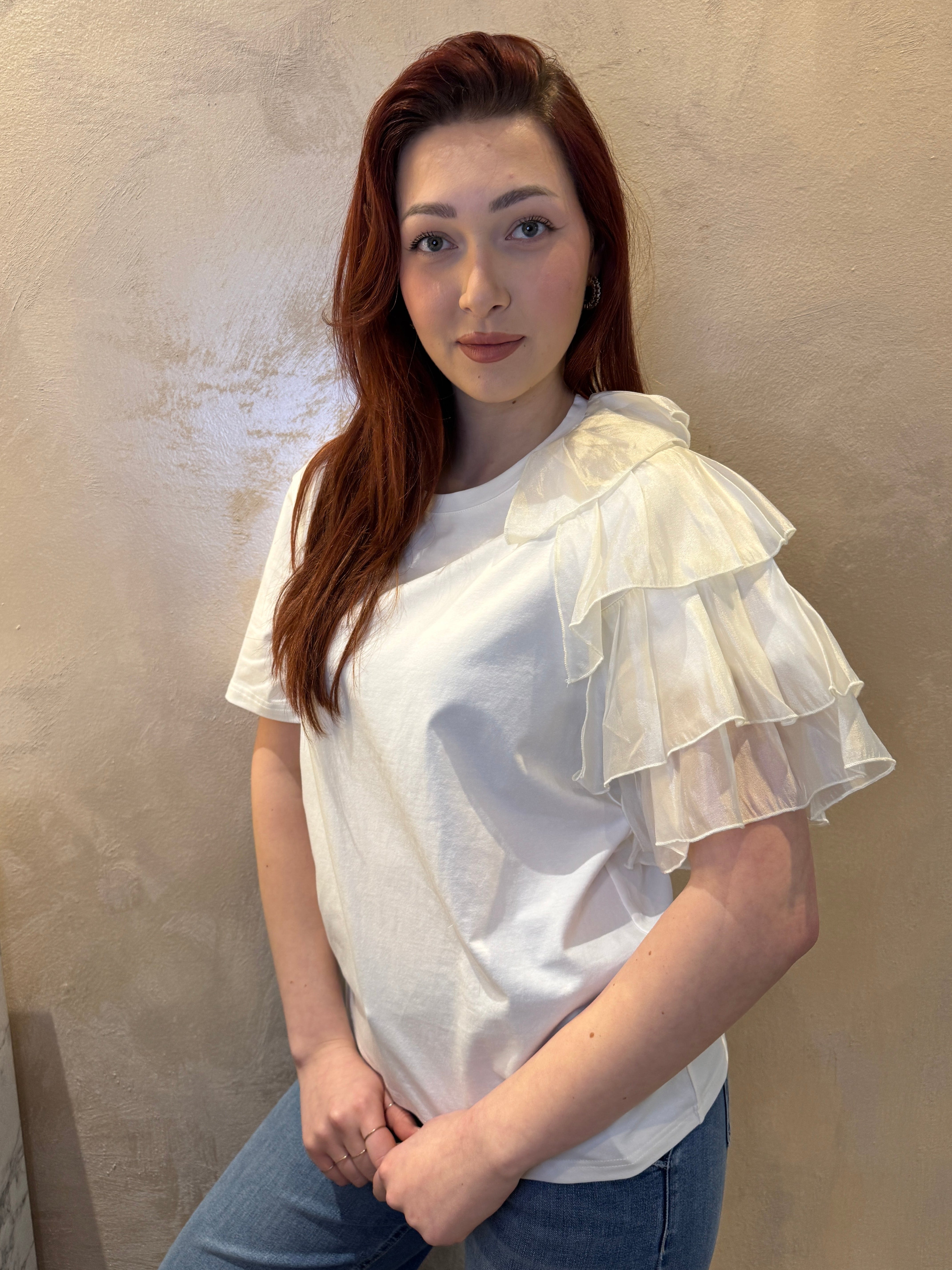 T-shirt c/rouches bianca- You Decide