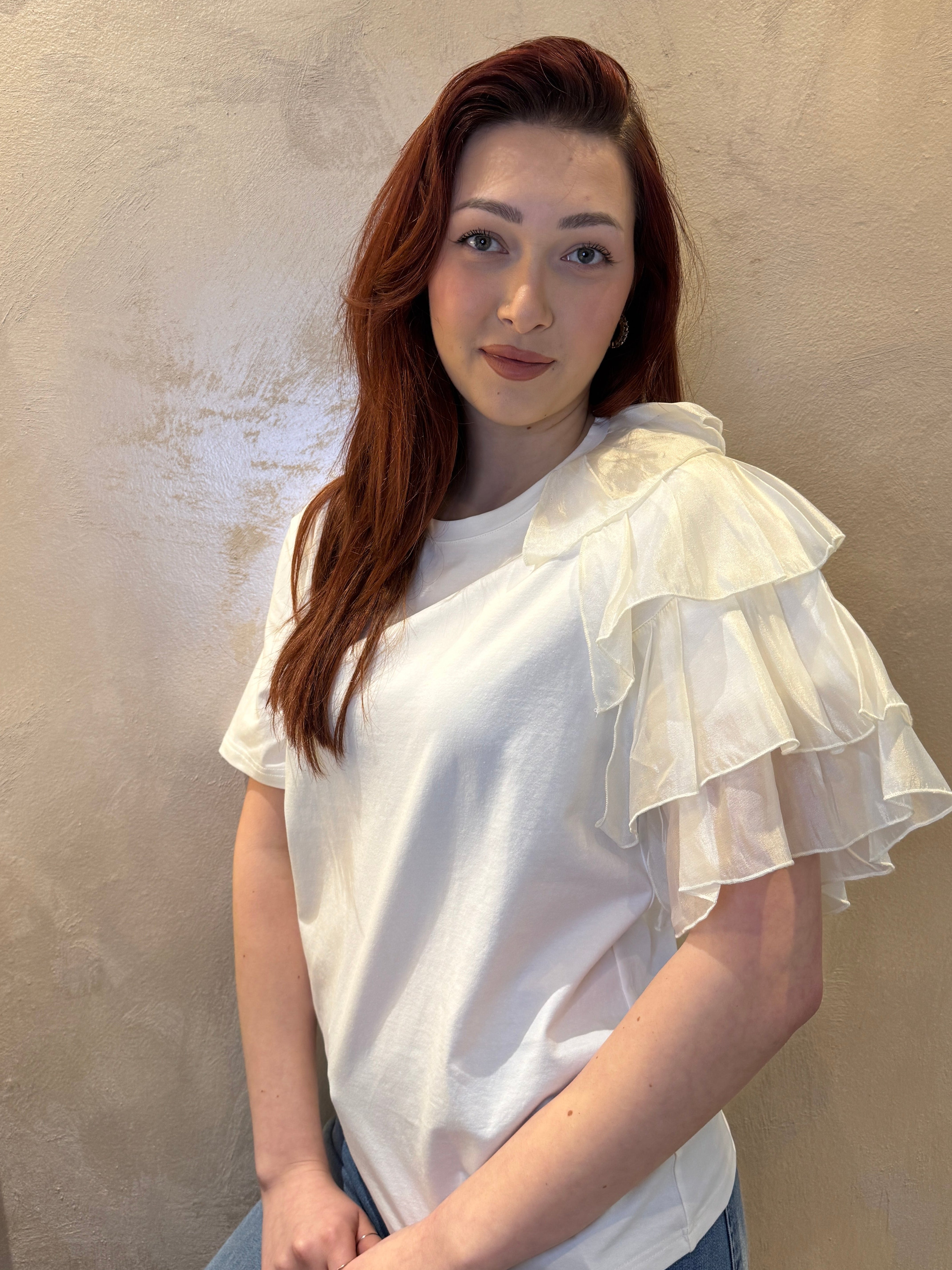 T-shirt c/rouches bianca- You Decide