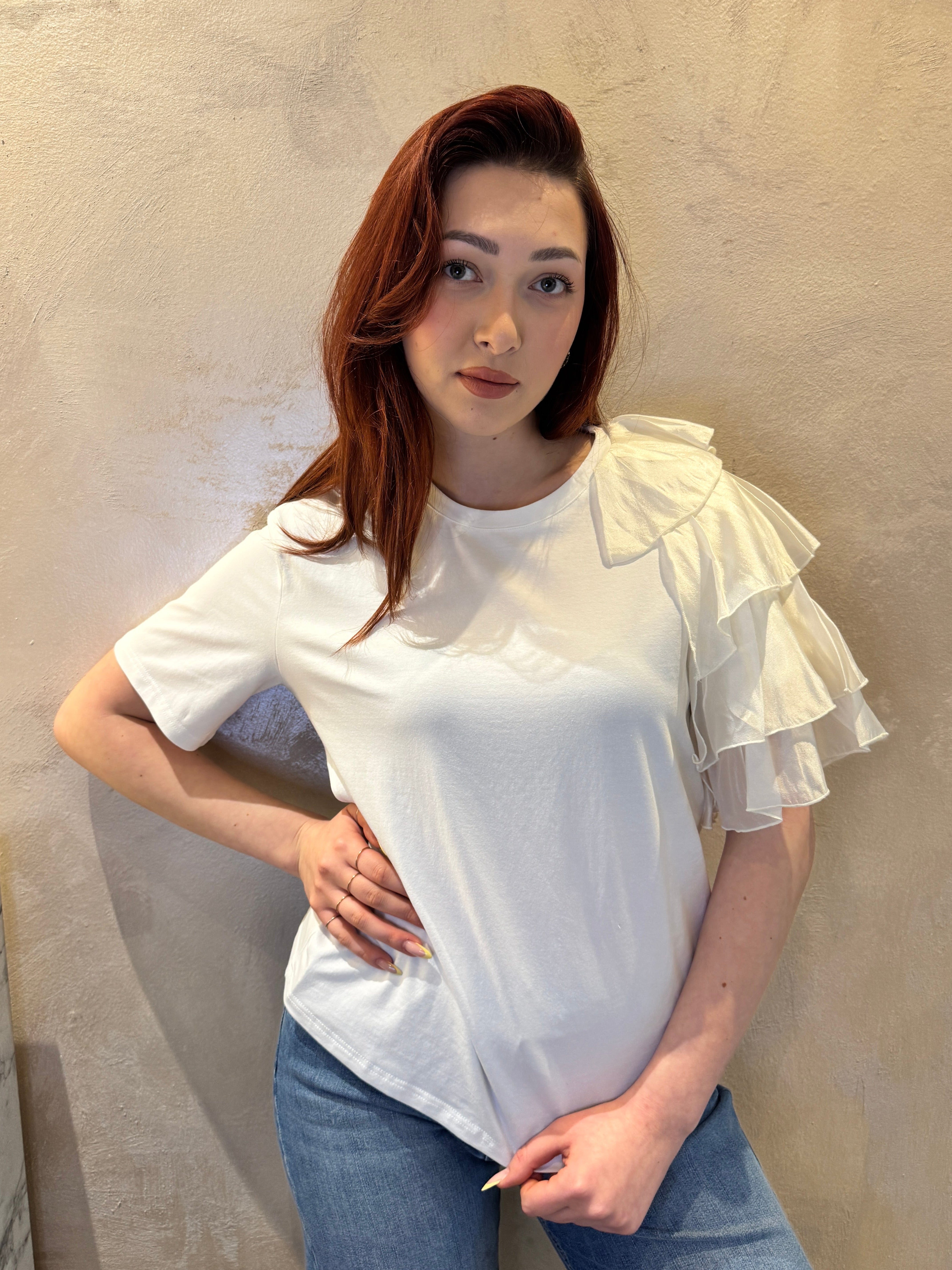 T-shirt c/rouches bianca- You Decide