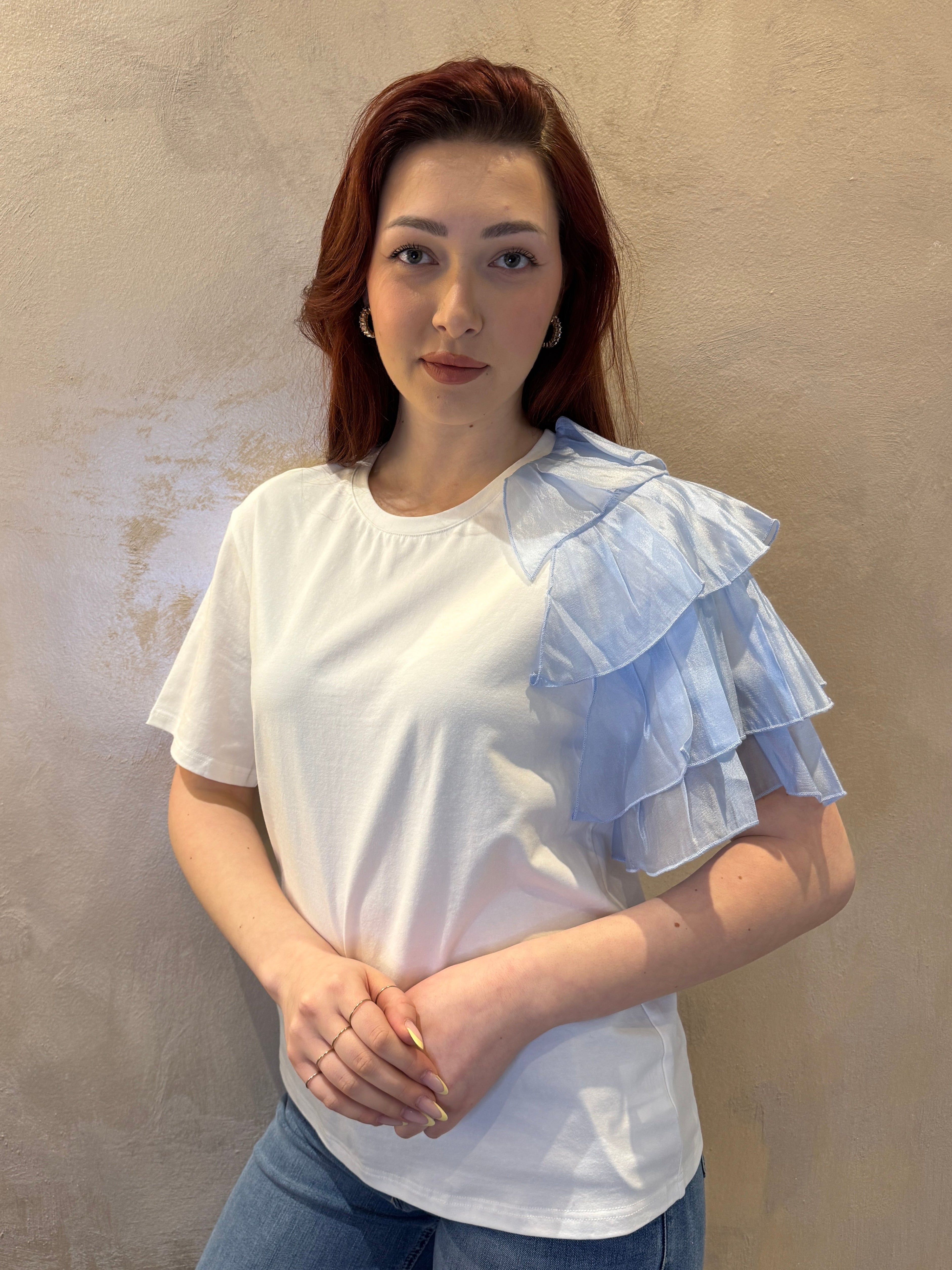 T-shirt c/rouches azzurra - You Decide