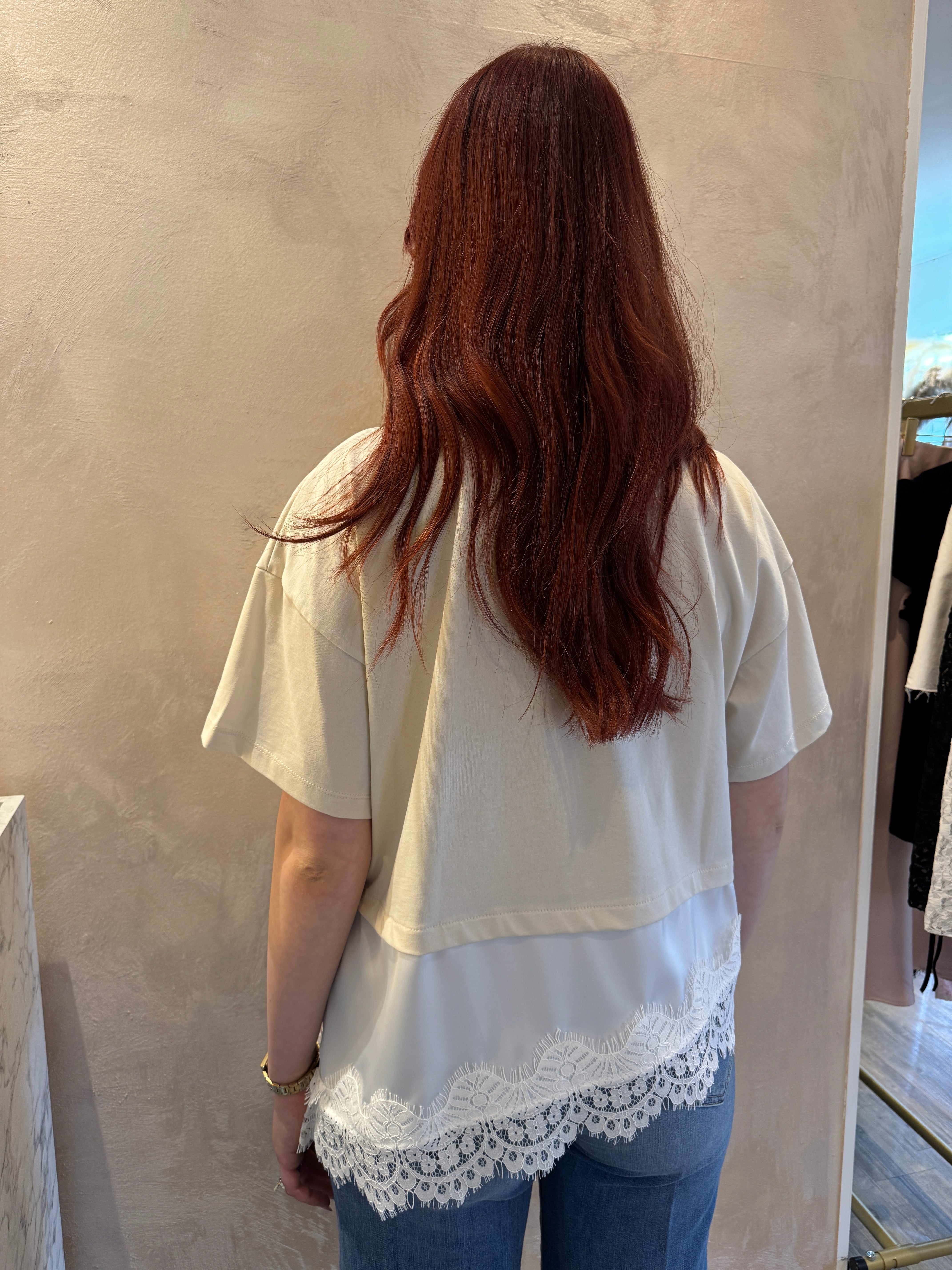 T shirt beige satin e pizzo - Dixie
