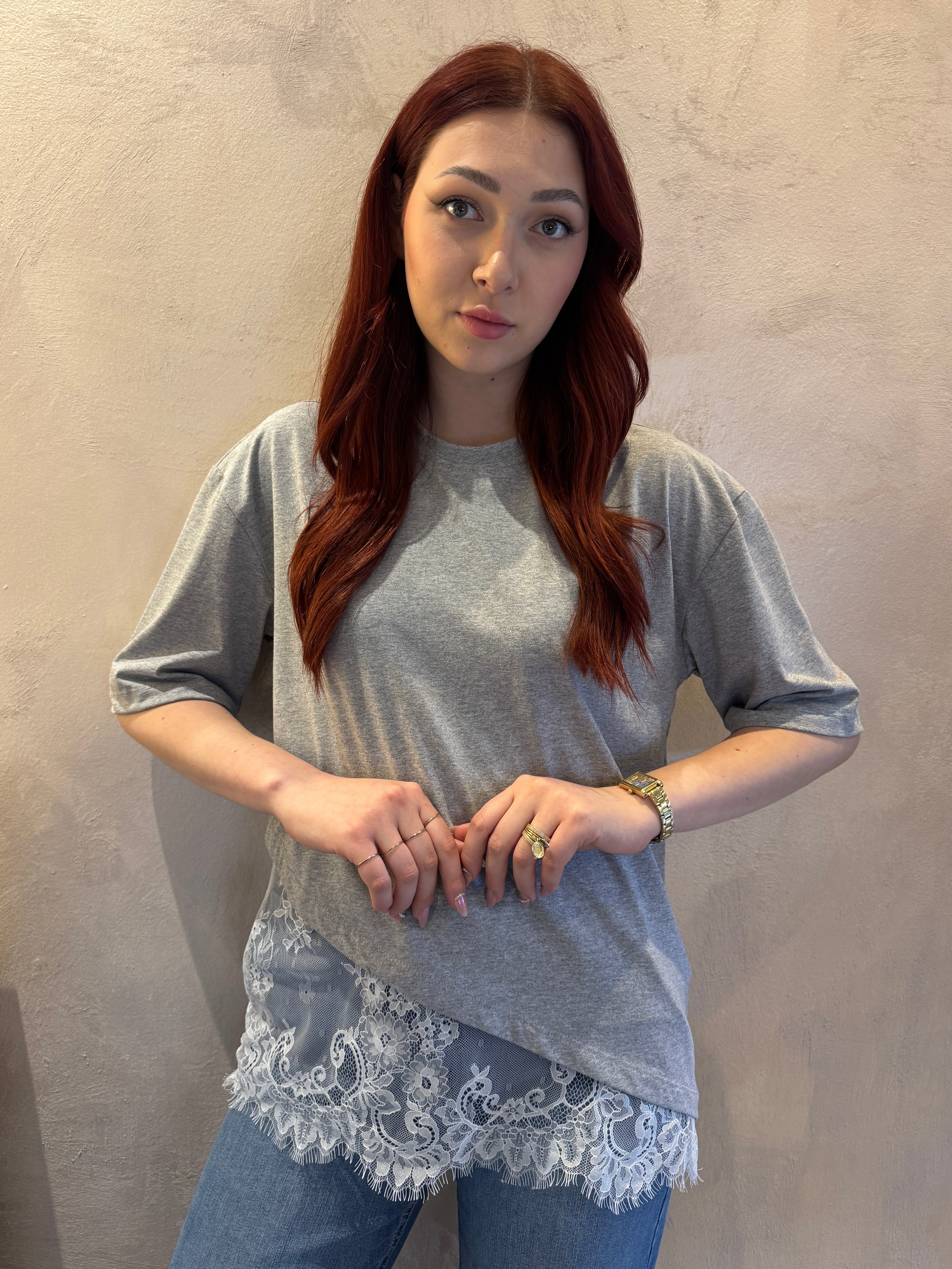 T shirt asimmetrica pizzo grigio - Dixie