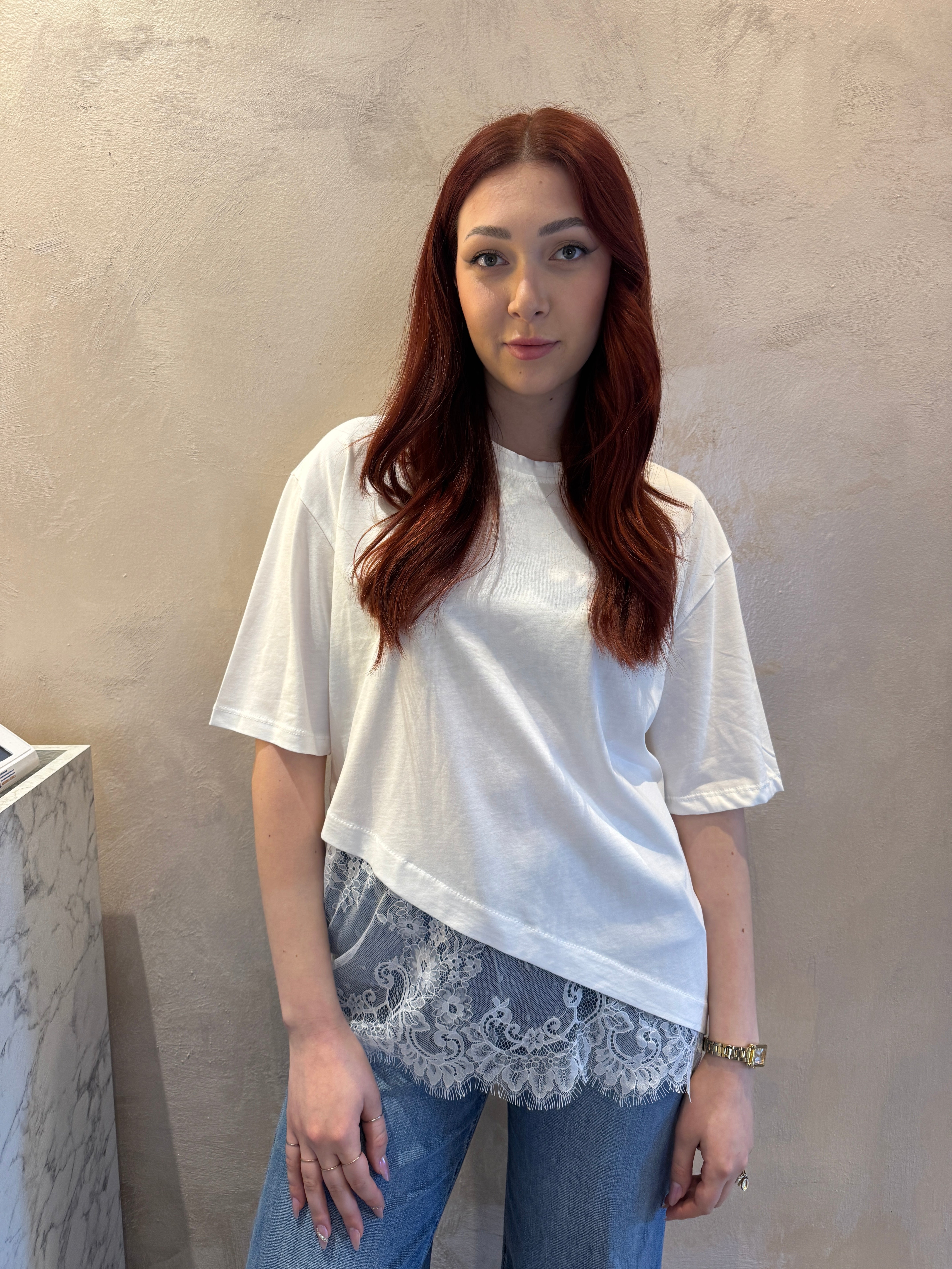 T shirt asimmetrica pizzo bianco - Dixie