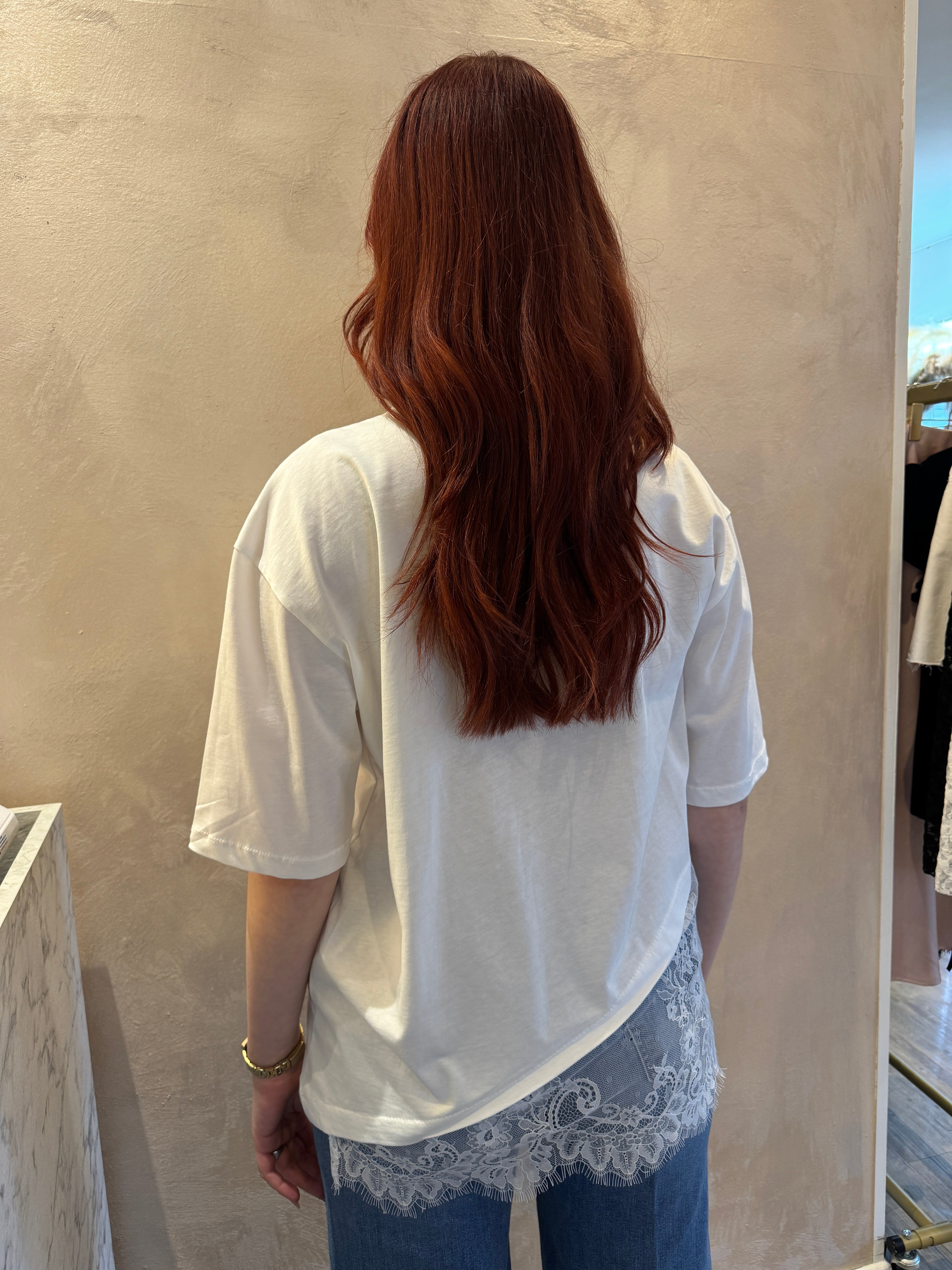 T shirt asimmetrica pizzo bianco - Dixie