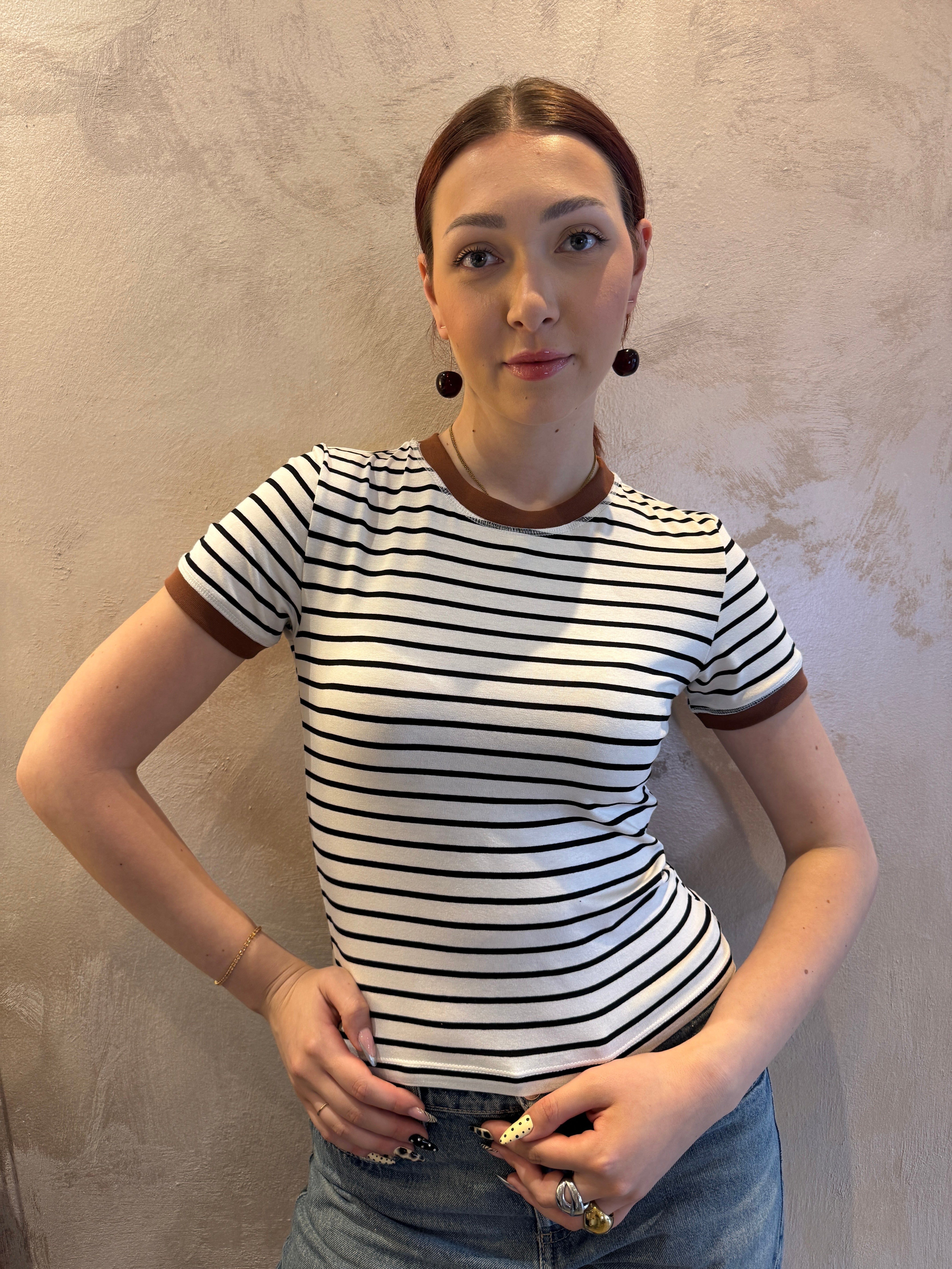 T shirt bianco e nero riga sottile - Vicolo