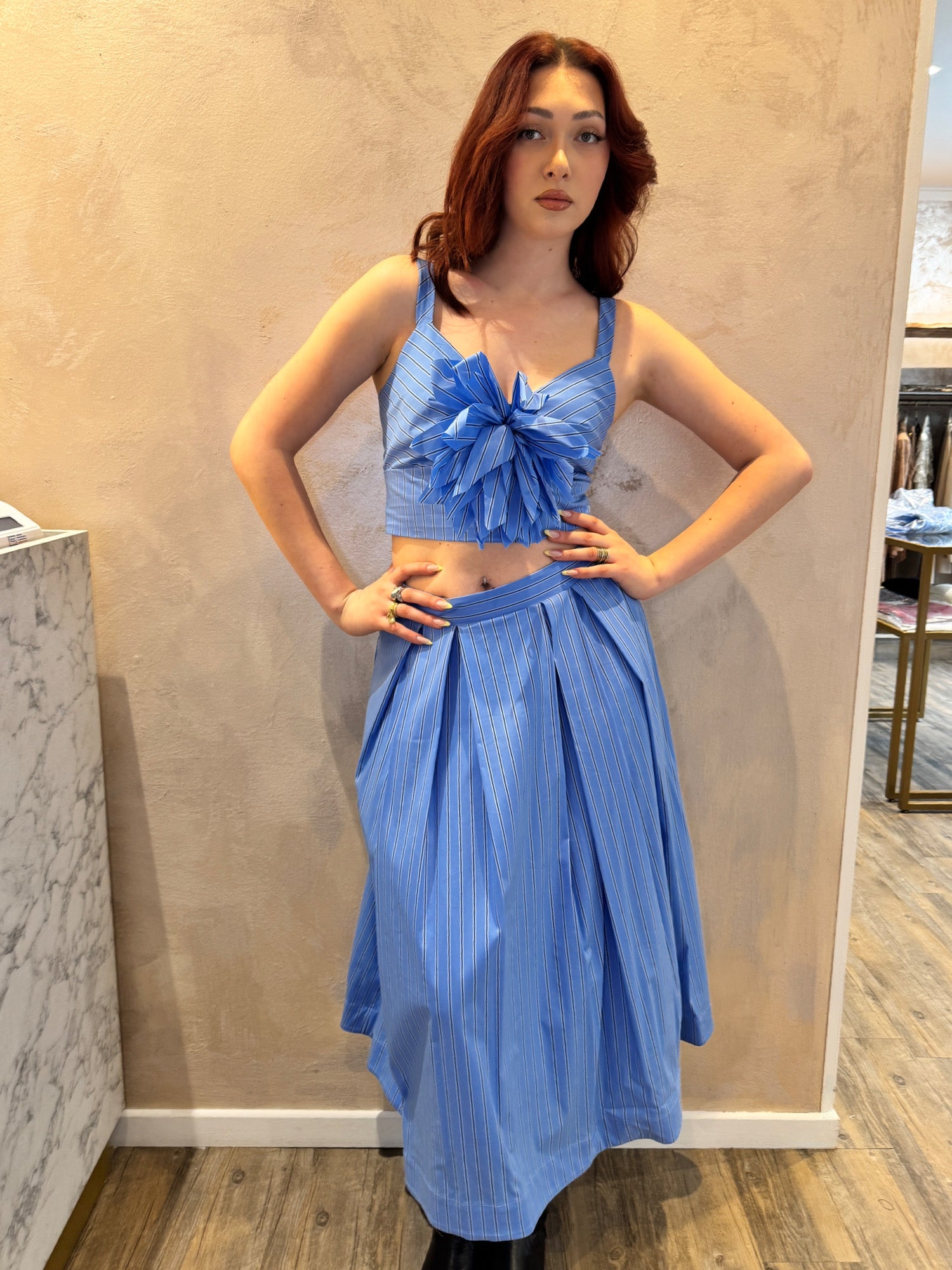 Gonna midi righe azzurro - Dixie