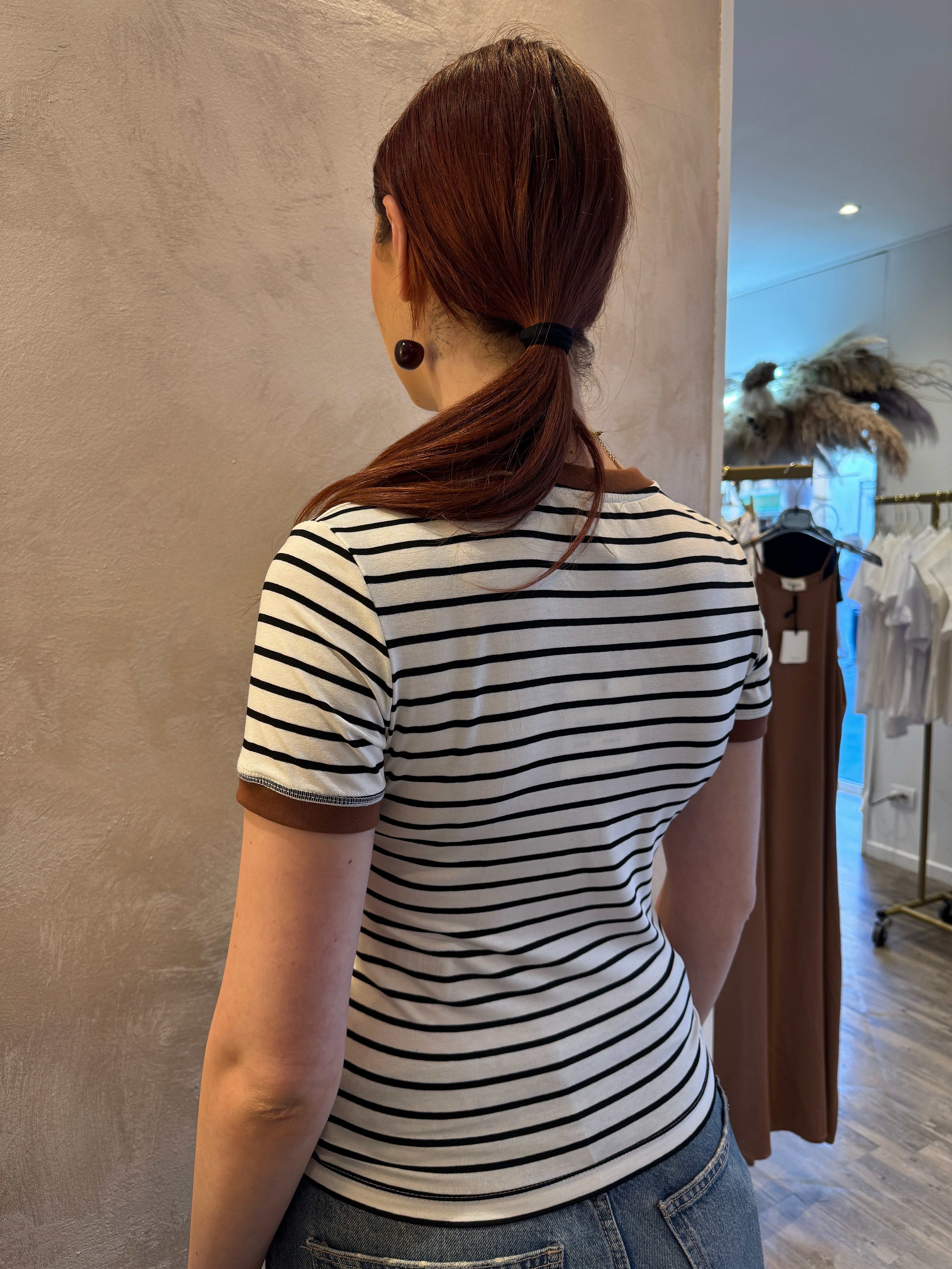 T shirt bianco e nero riga sottile - Vicolo