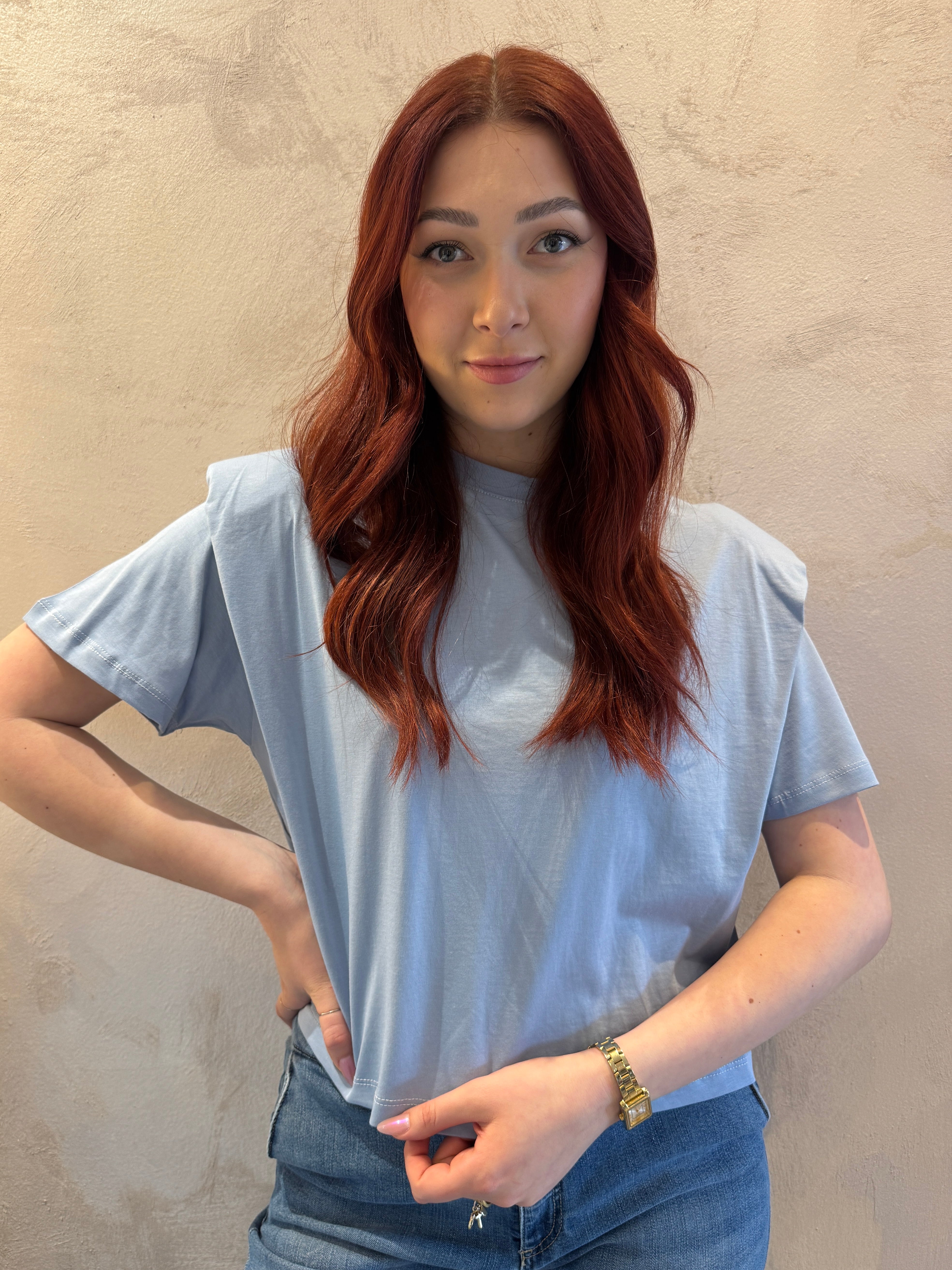T shirt spalline imbottite azzurro - Dixie