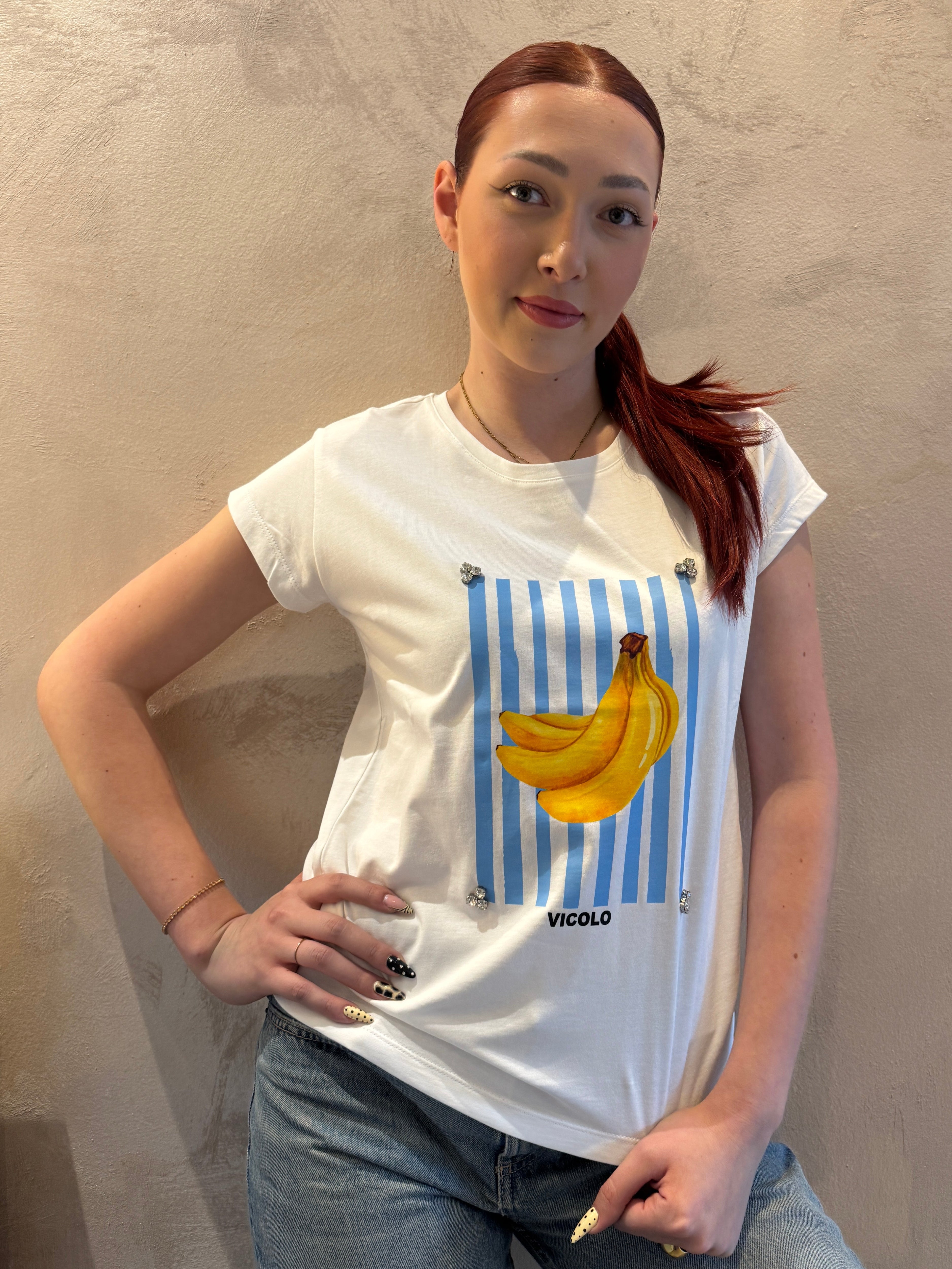 T-shirt regular fit banane e strass - Vicolo