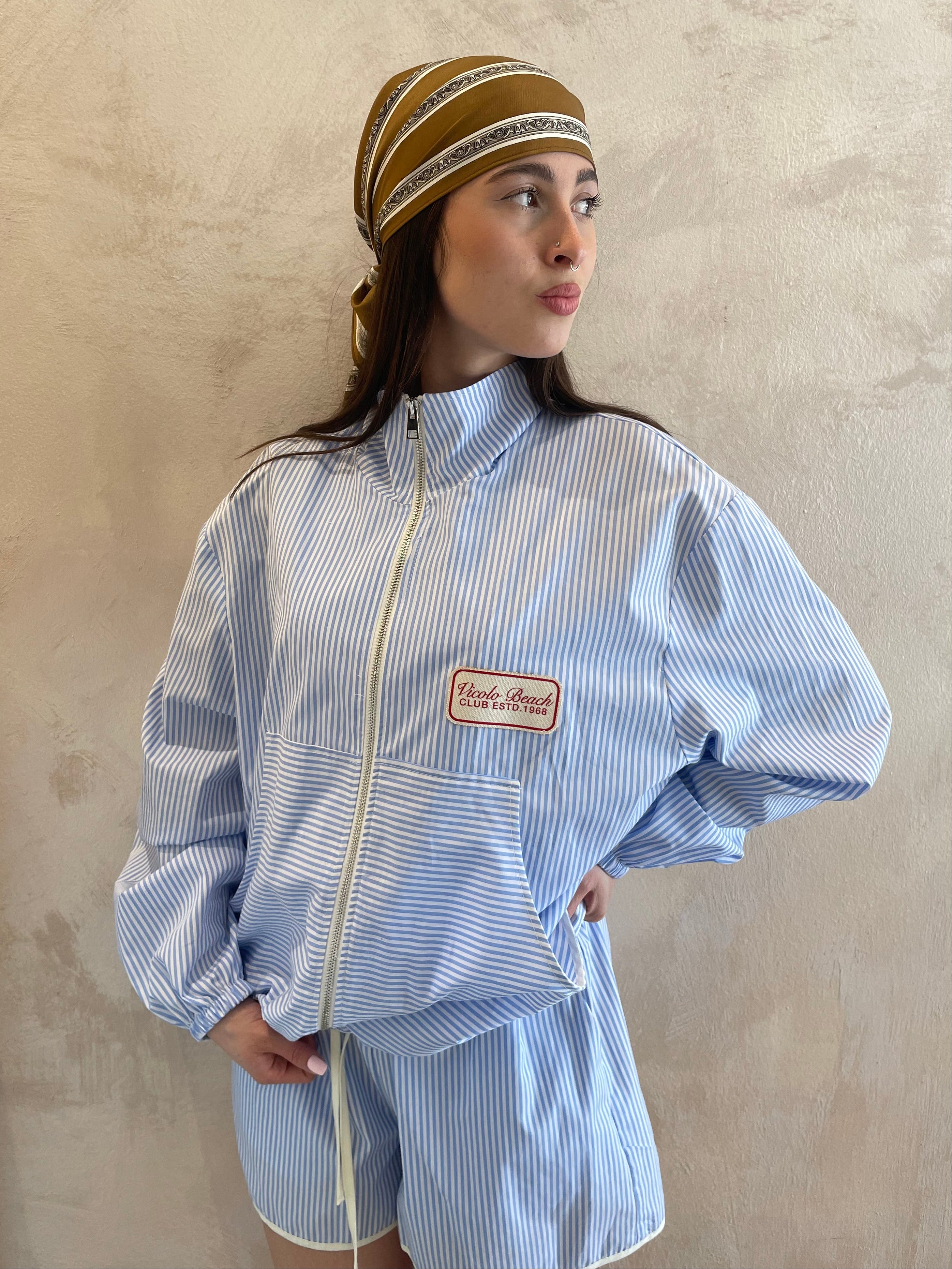Giacca/bomber cotone righe azzurro - Vicolo