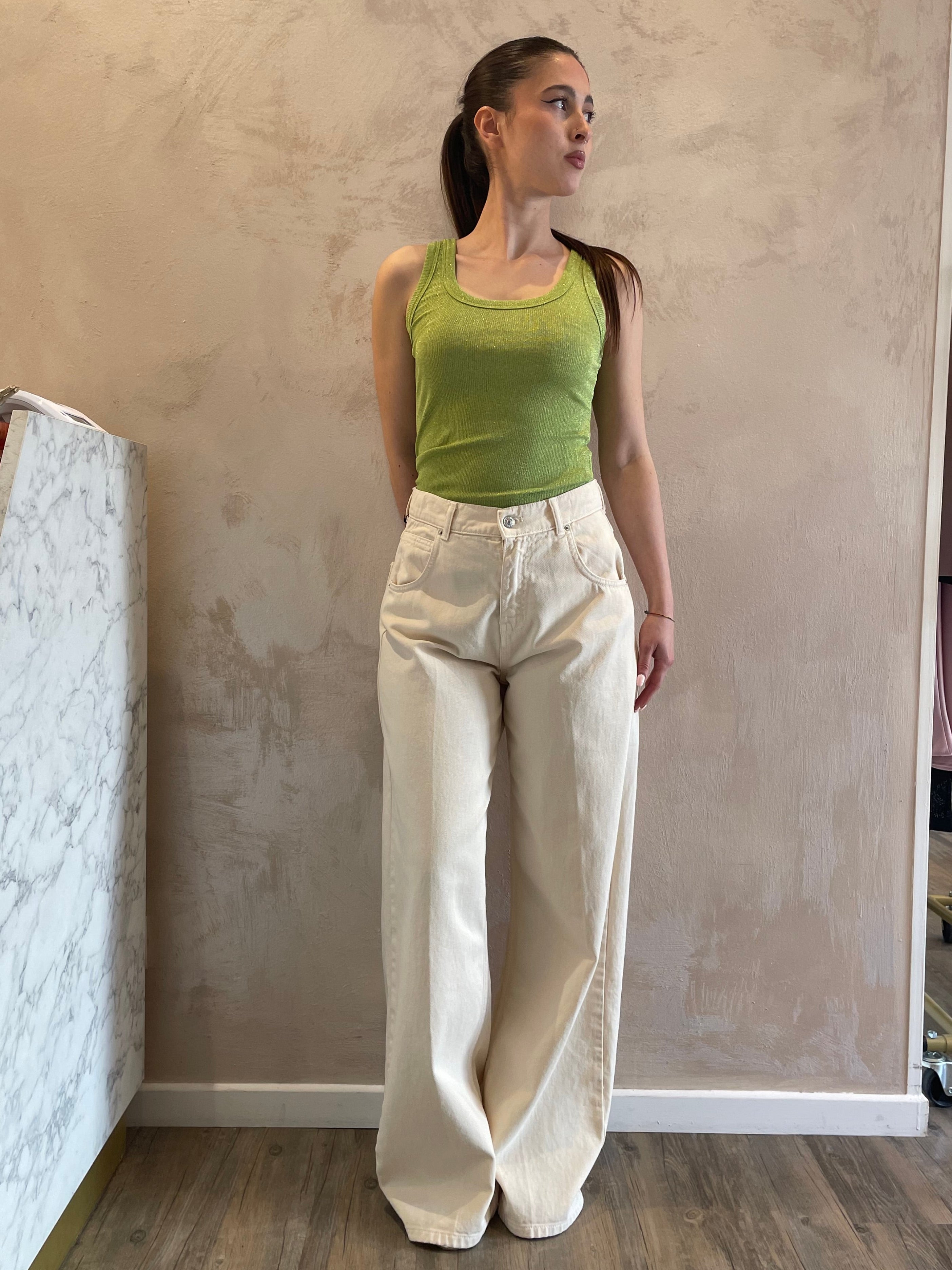 Top a costine lurex verde mela - Dixie