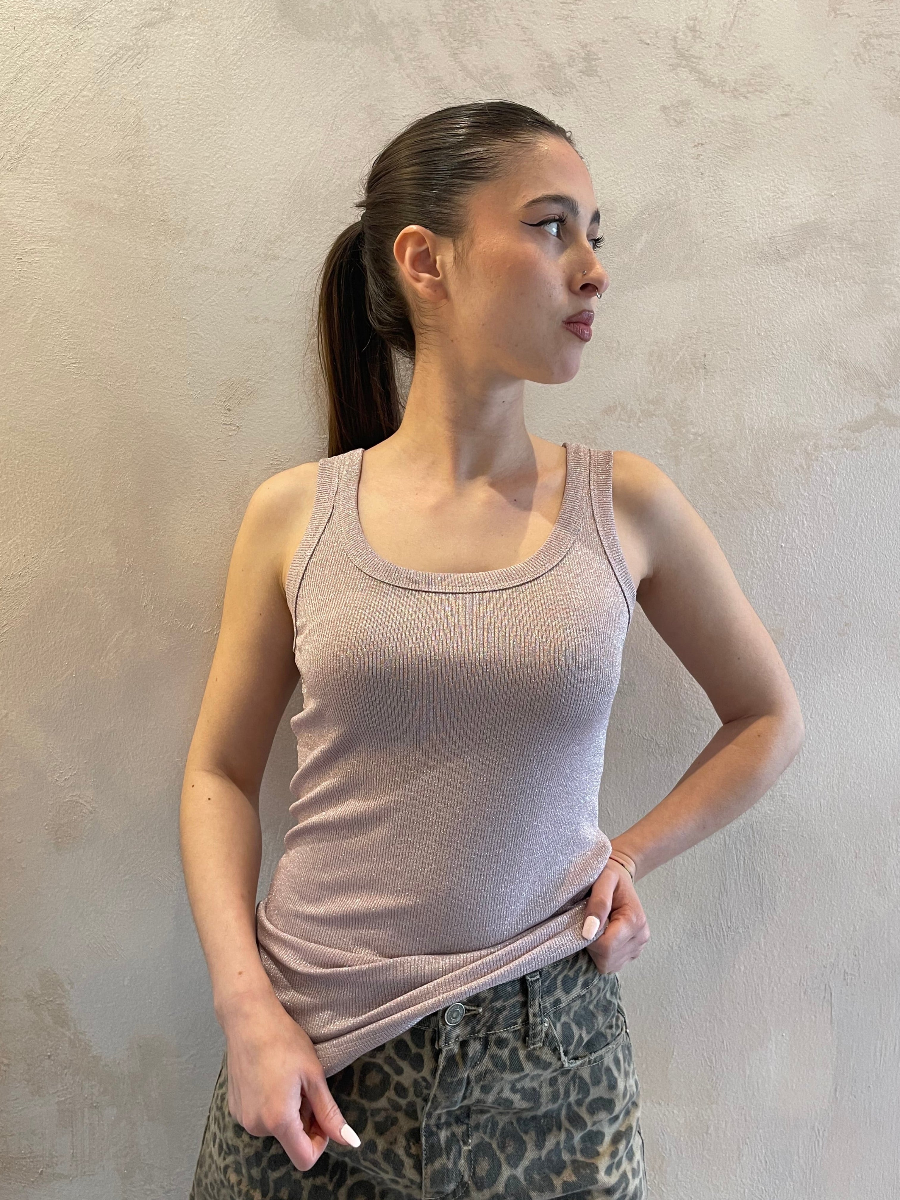 Top a costine lurex rosa - Dixie