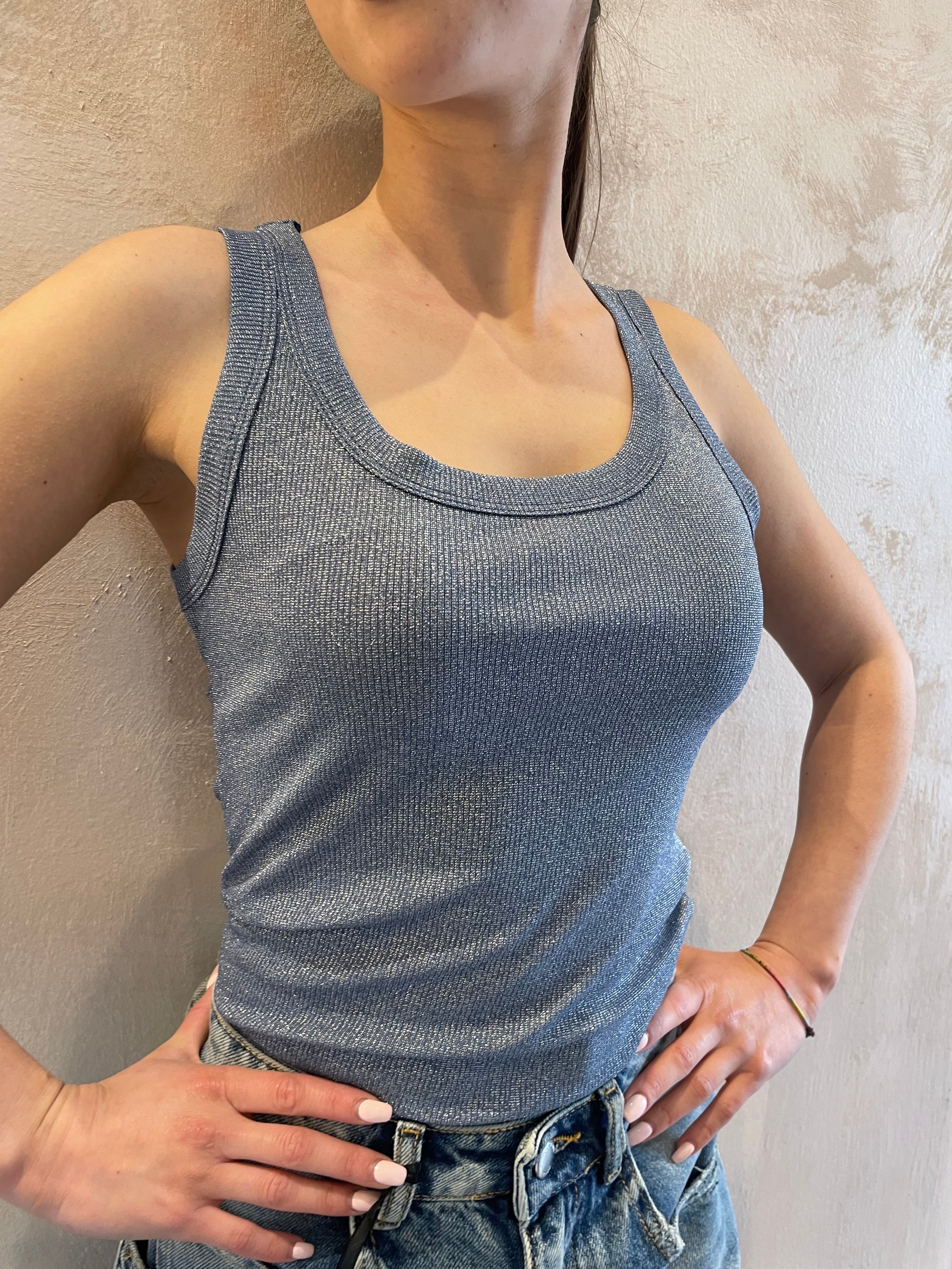 Top a costine lurex cobalto - Dixie