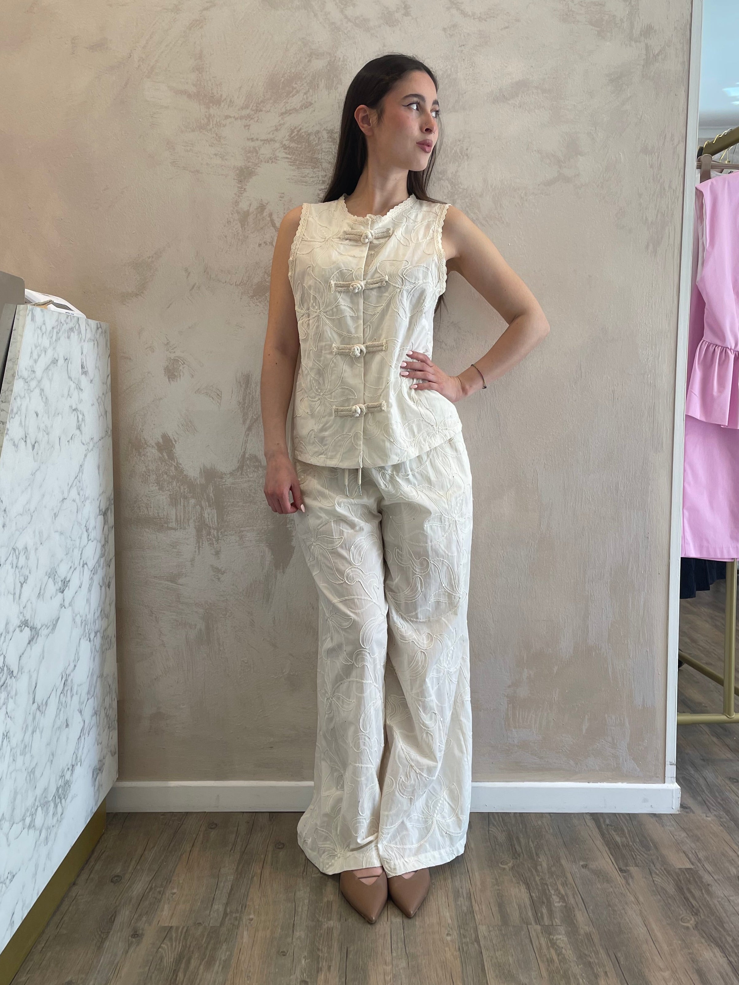 Pantaloni ricamati burro - Saiph