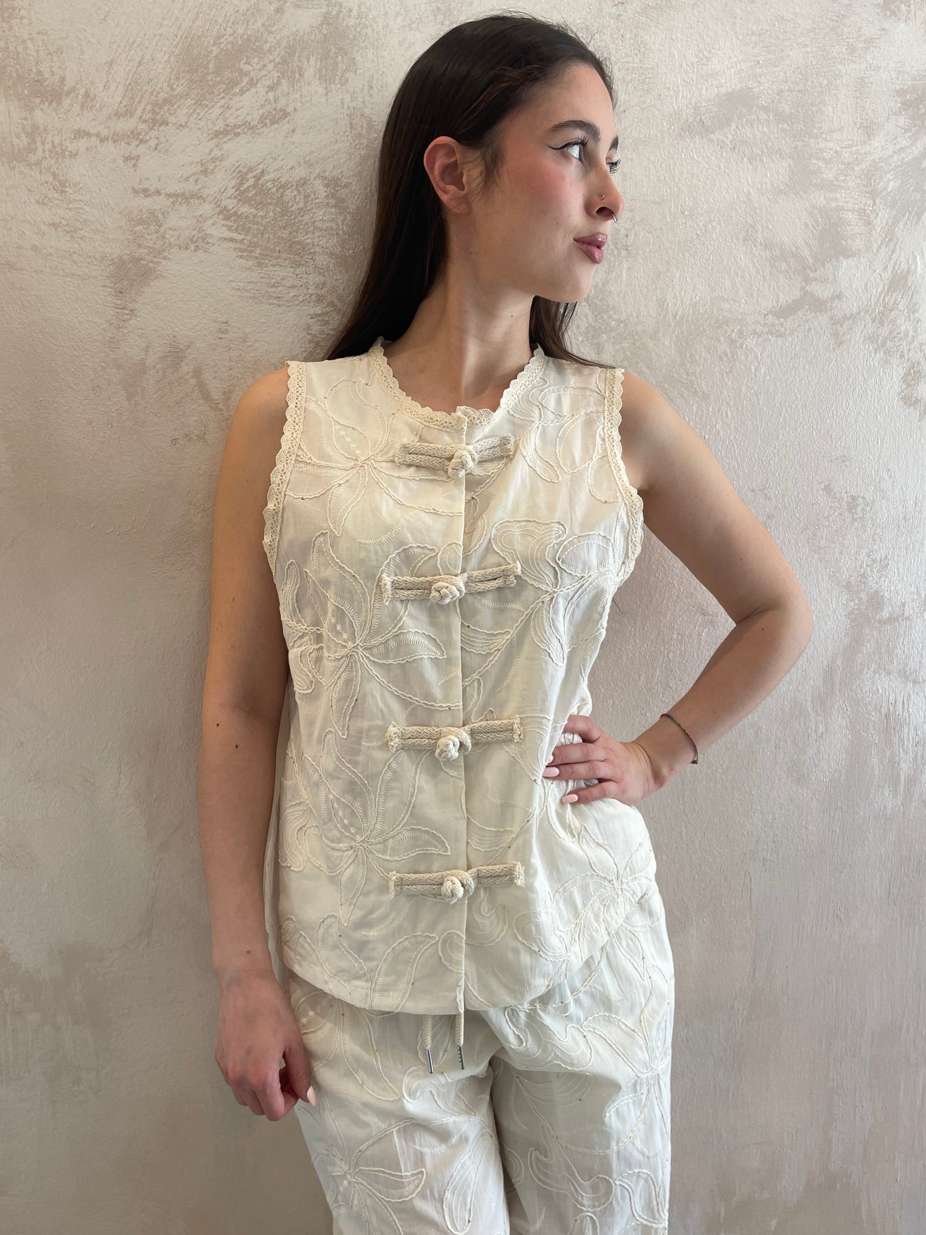 Top gilet in cotone ricamato - Saiph