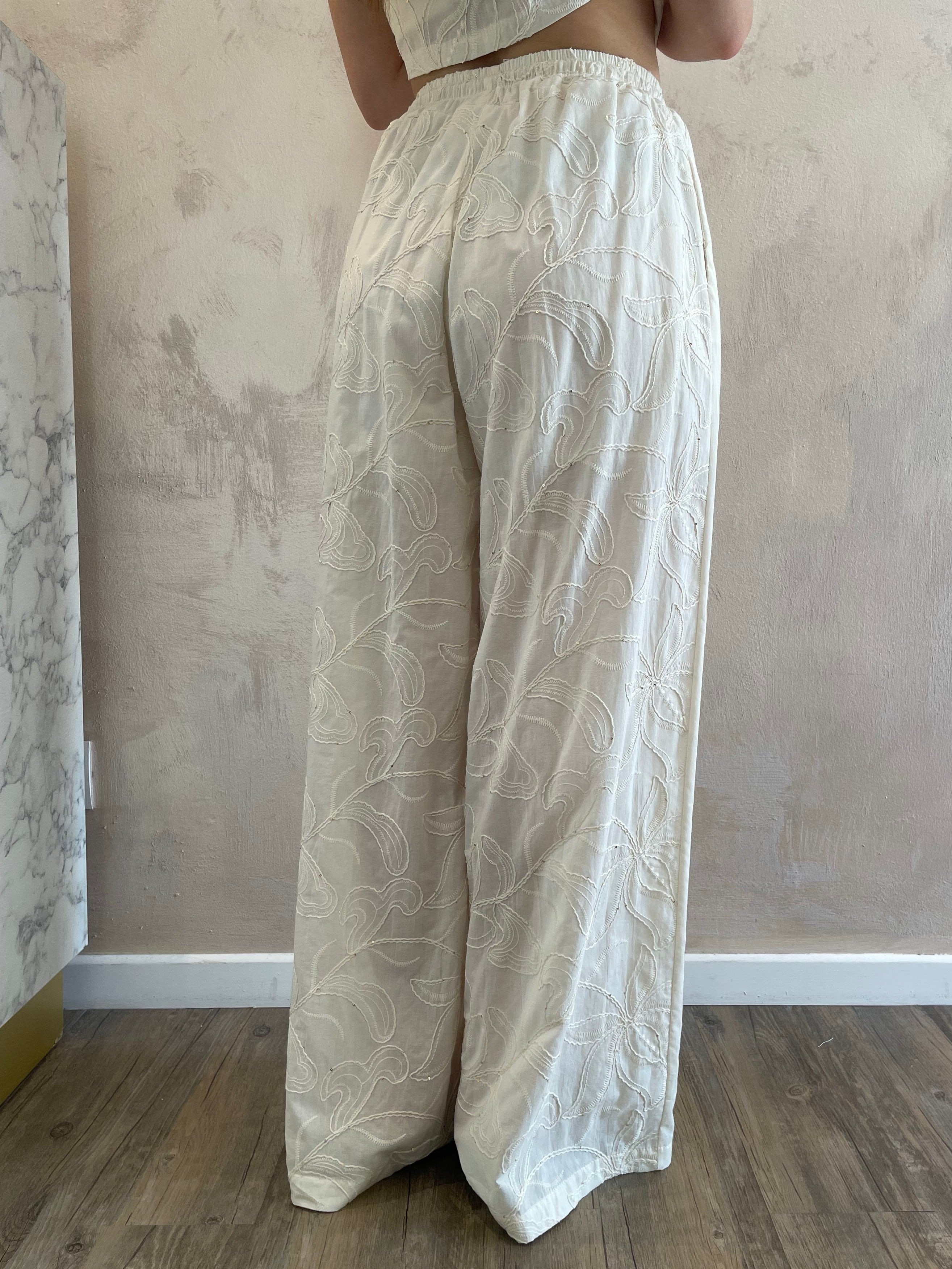 Pantaloni ricamati burro - Saiph