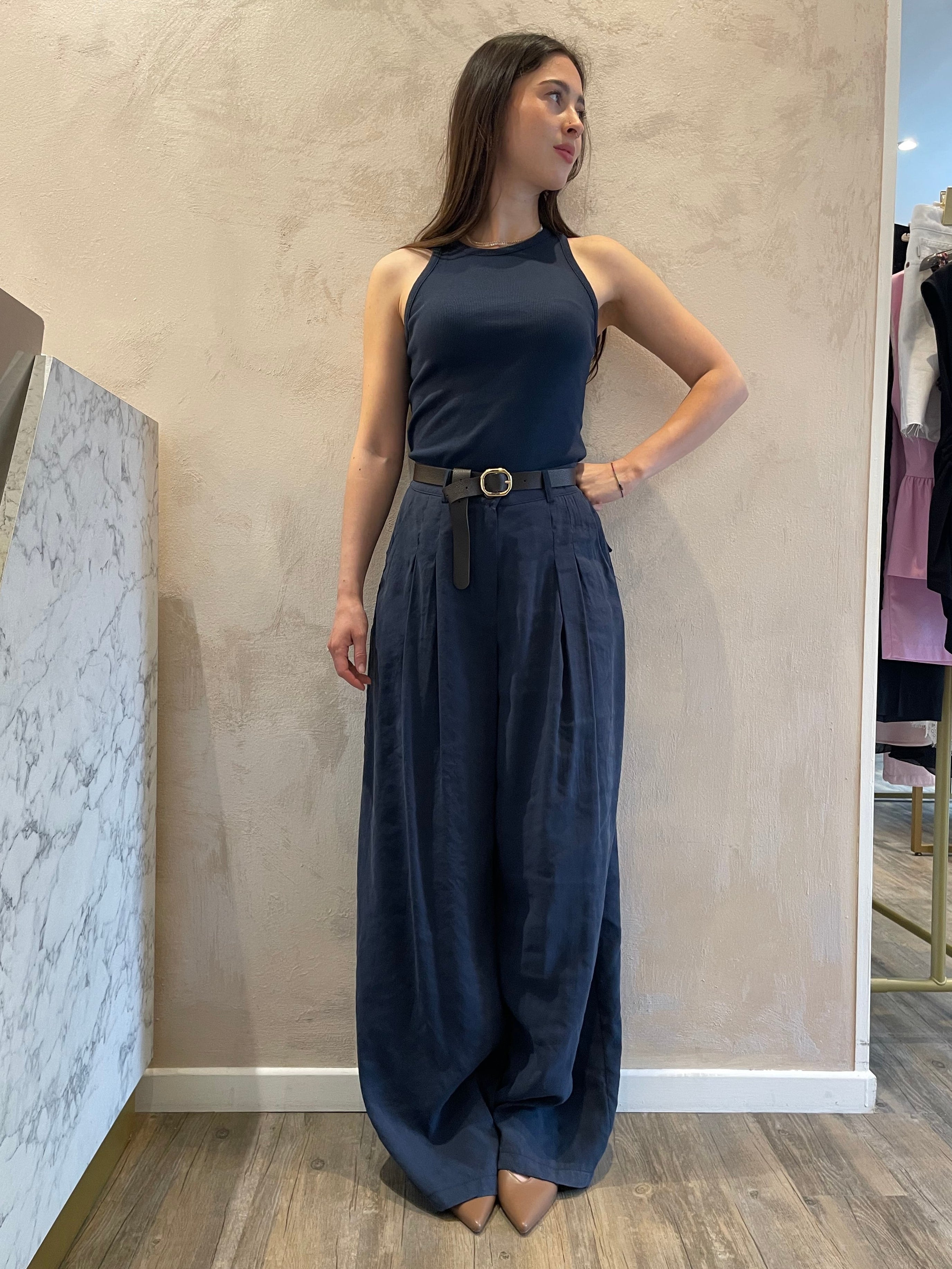Panta palazzo con cintura navy - Vicolo