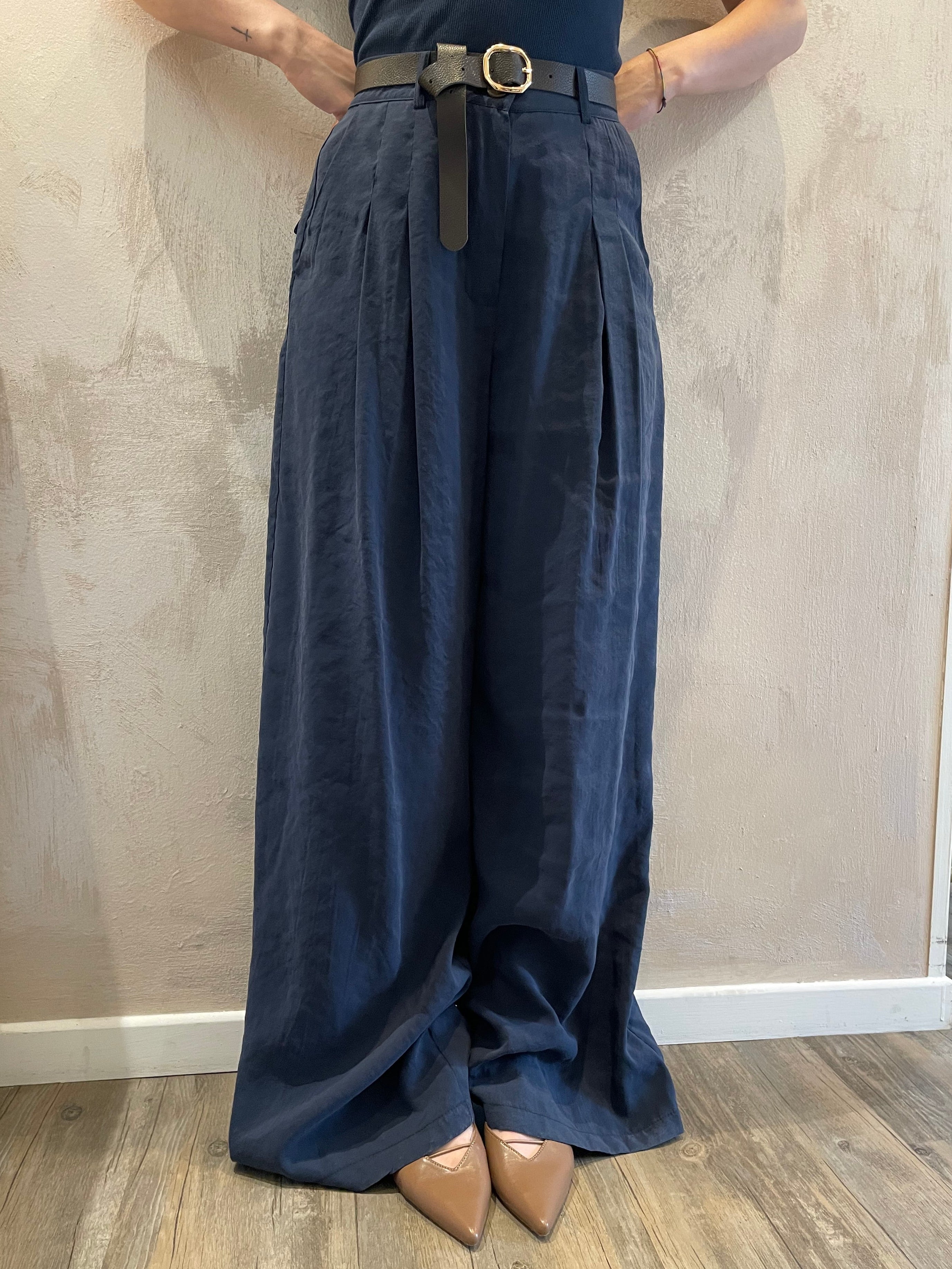 Panta palazzo con cintura navy - Vicolo