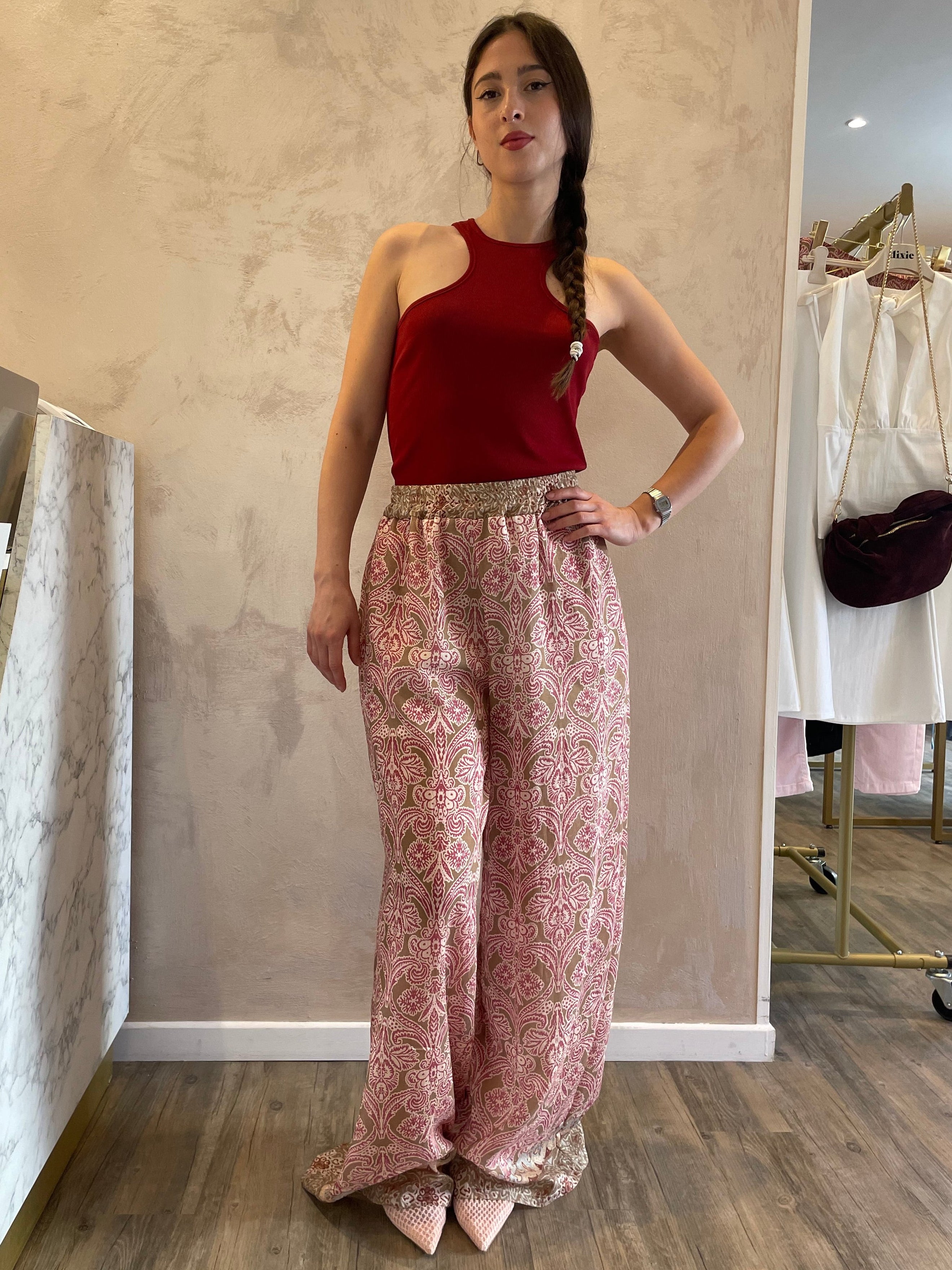 Panta fantasia damascata rosso india - Saiph
