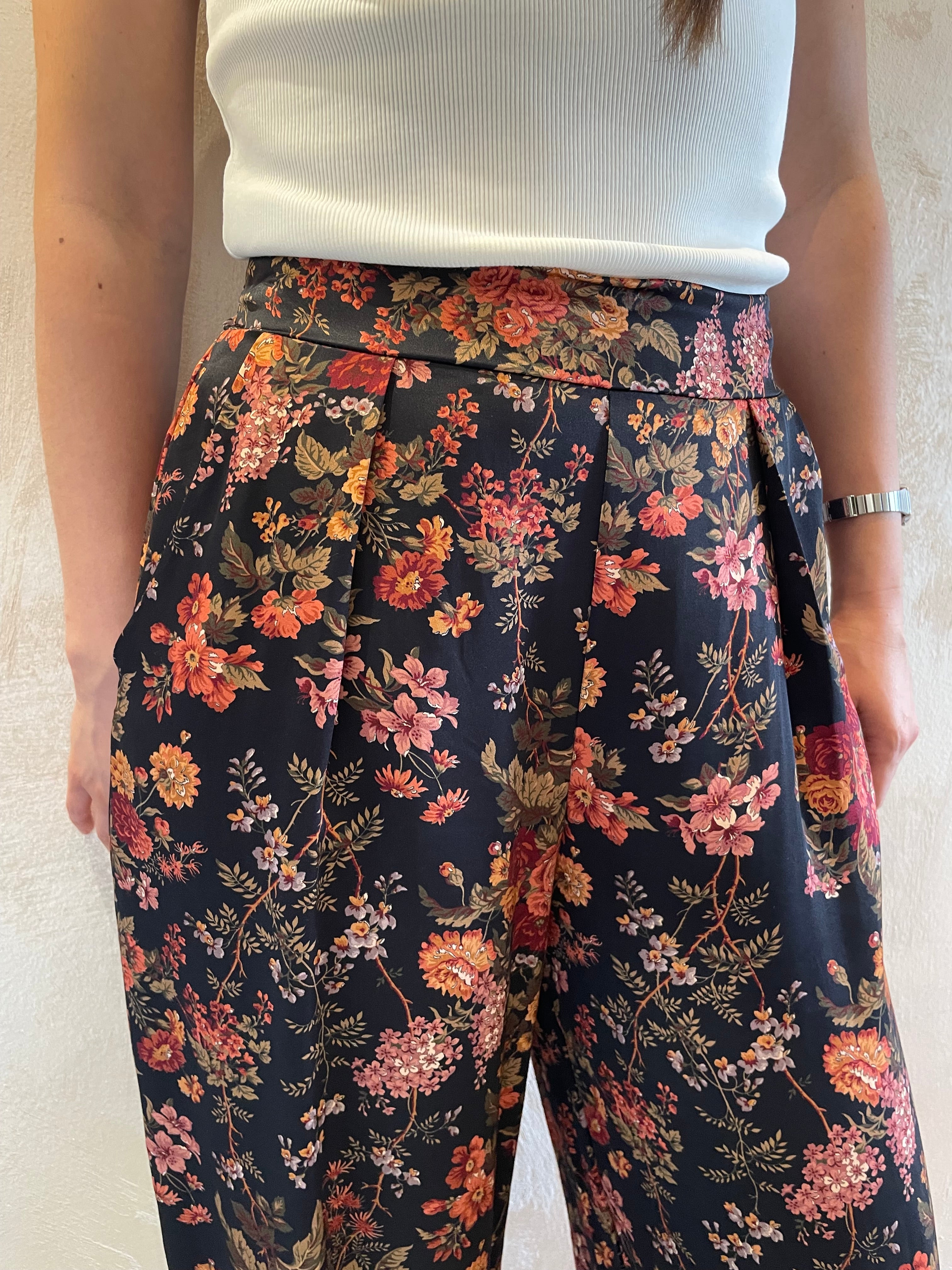 Panta palazzo satin fantasia floreale - Saiph