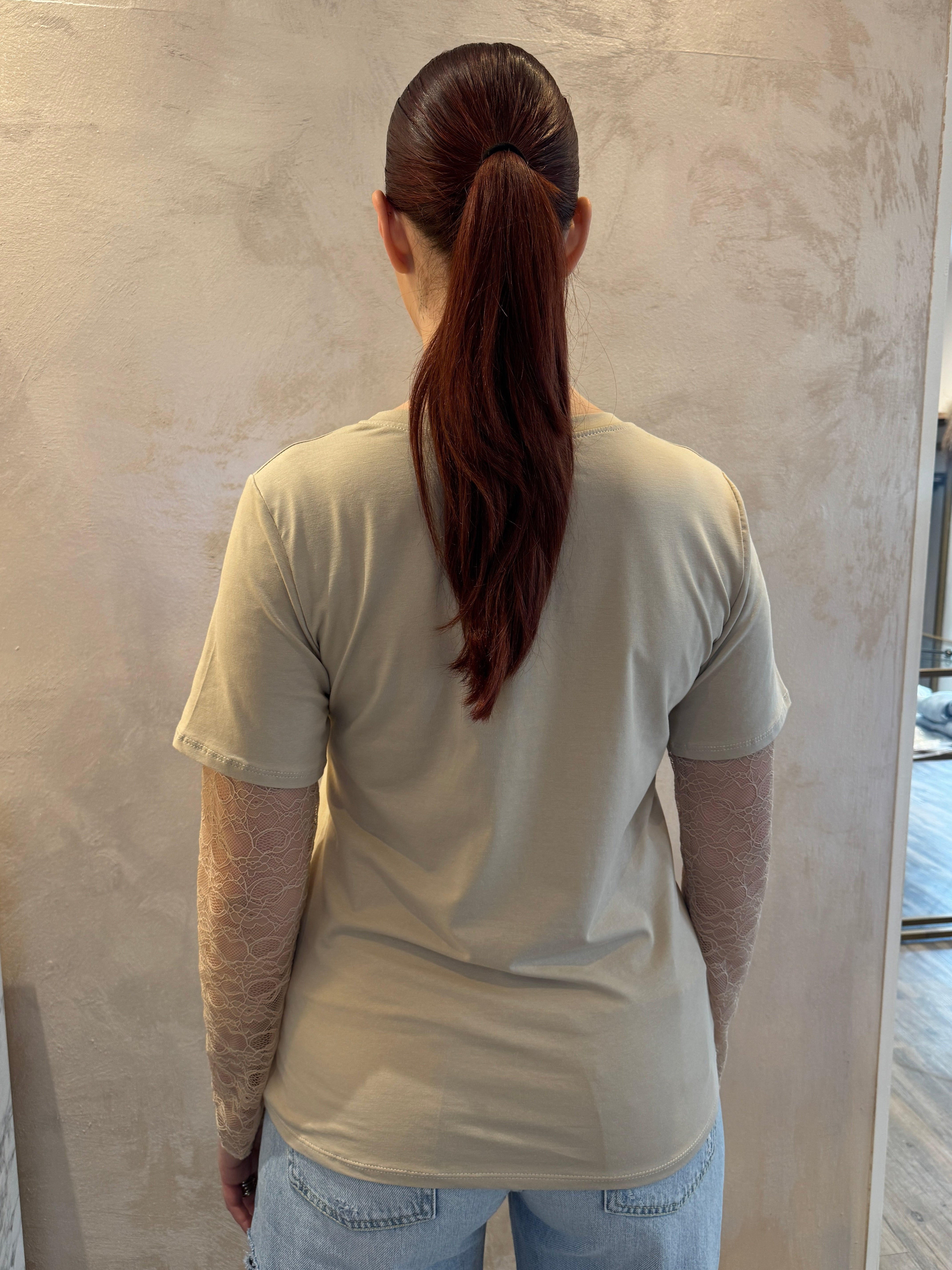 T-shirt manica pizzo sabbia - VYNEA