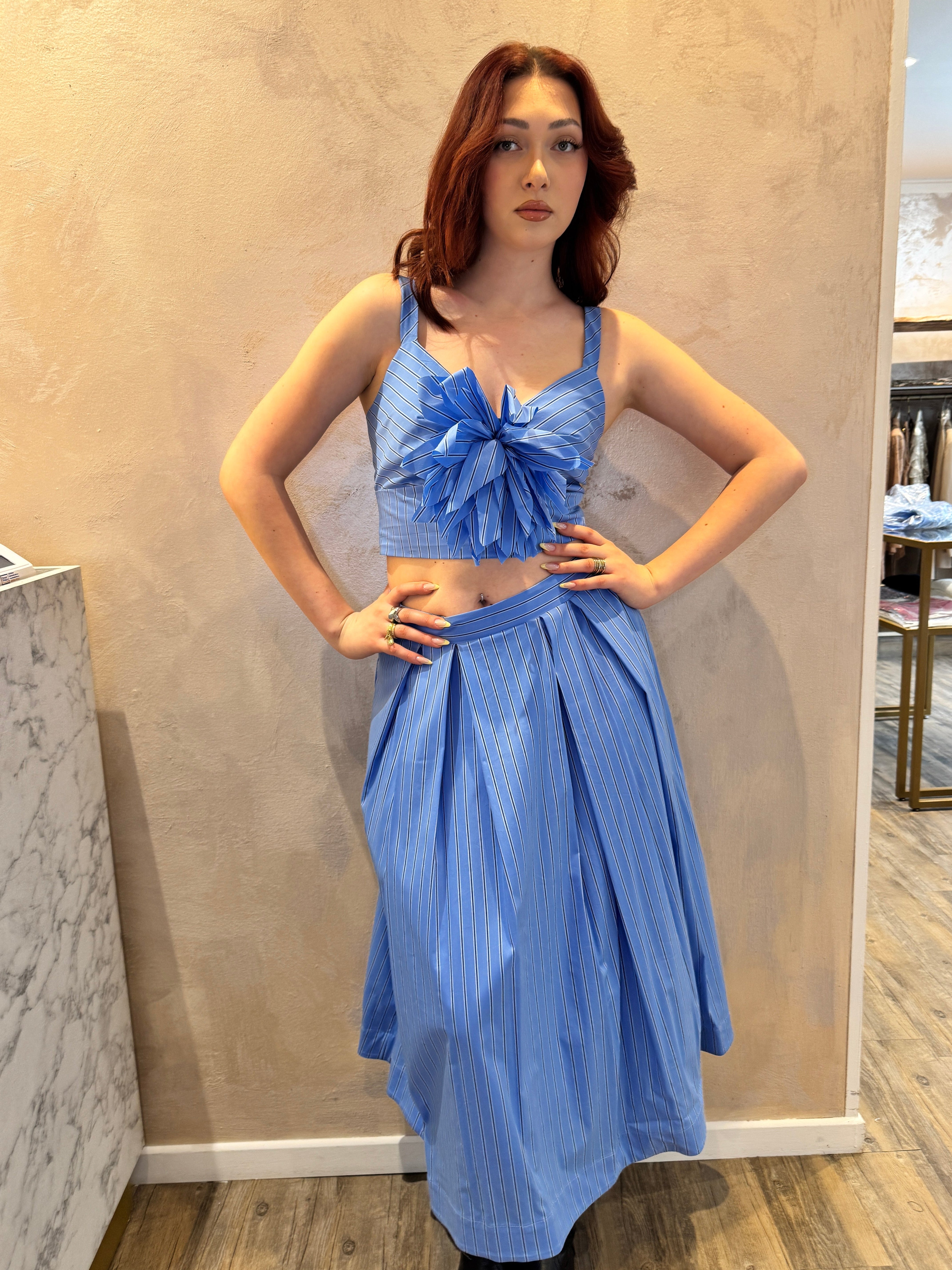 Gonna midi righe azzurro - Dixie