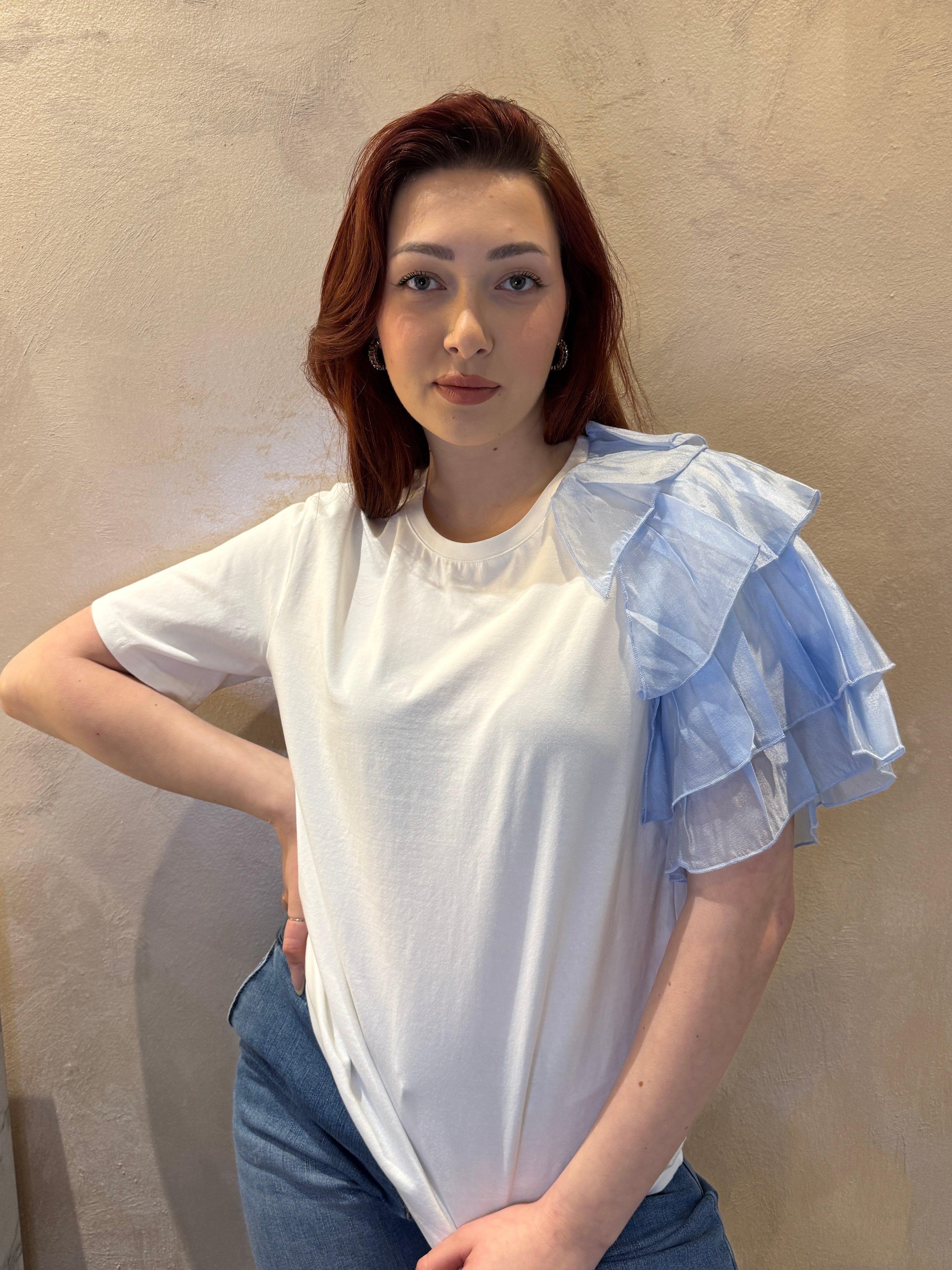 T-shirt c/rouches azzurra - You Decide