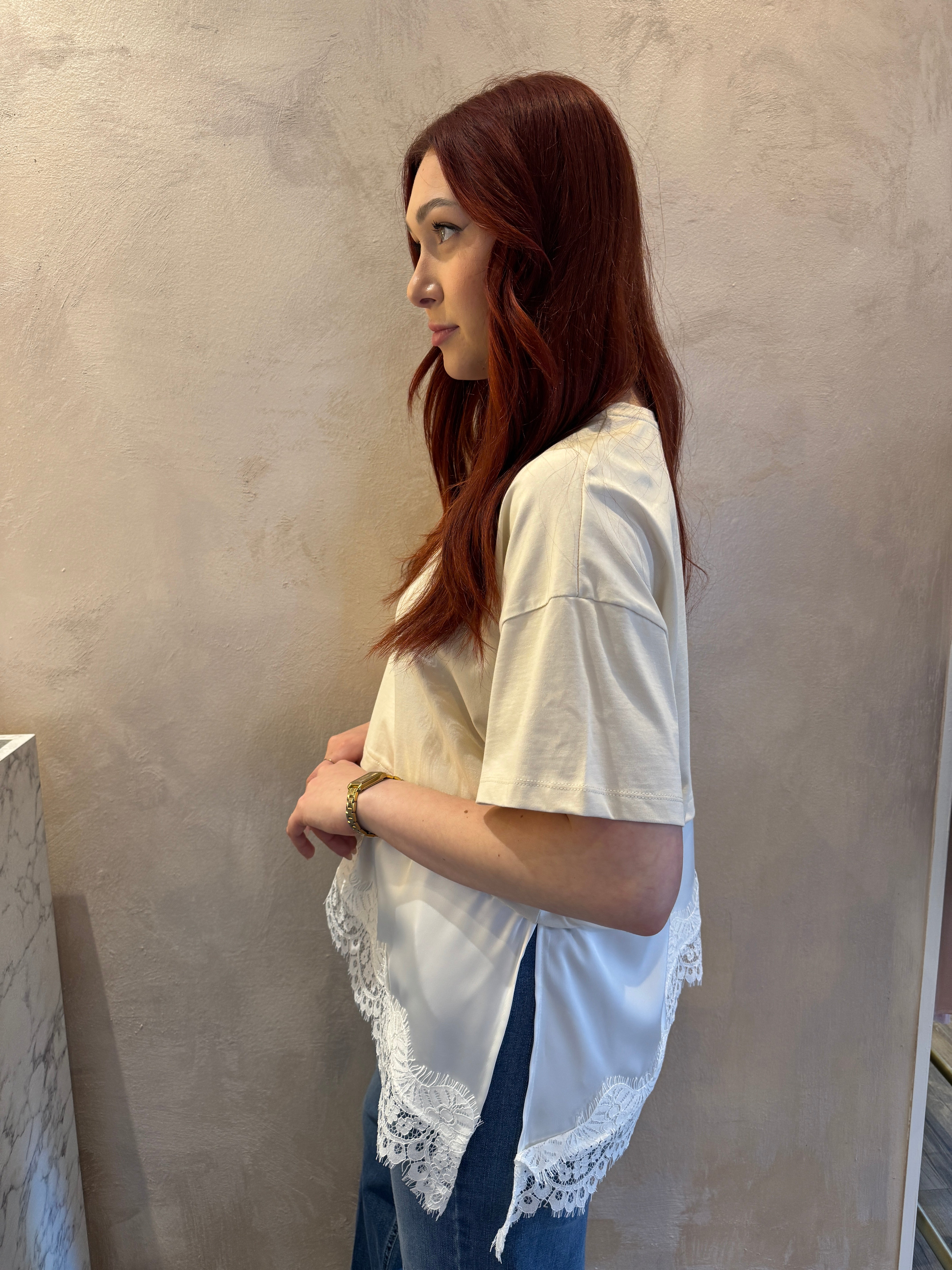 T shirt beige satin e pizzo - Dixie