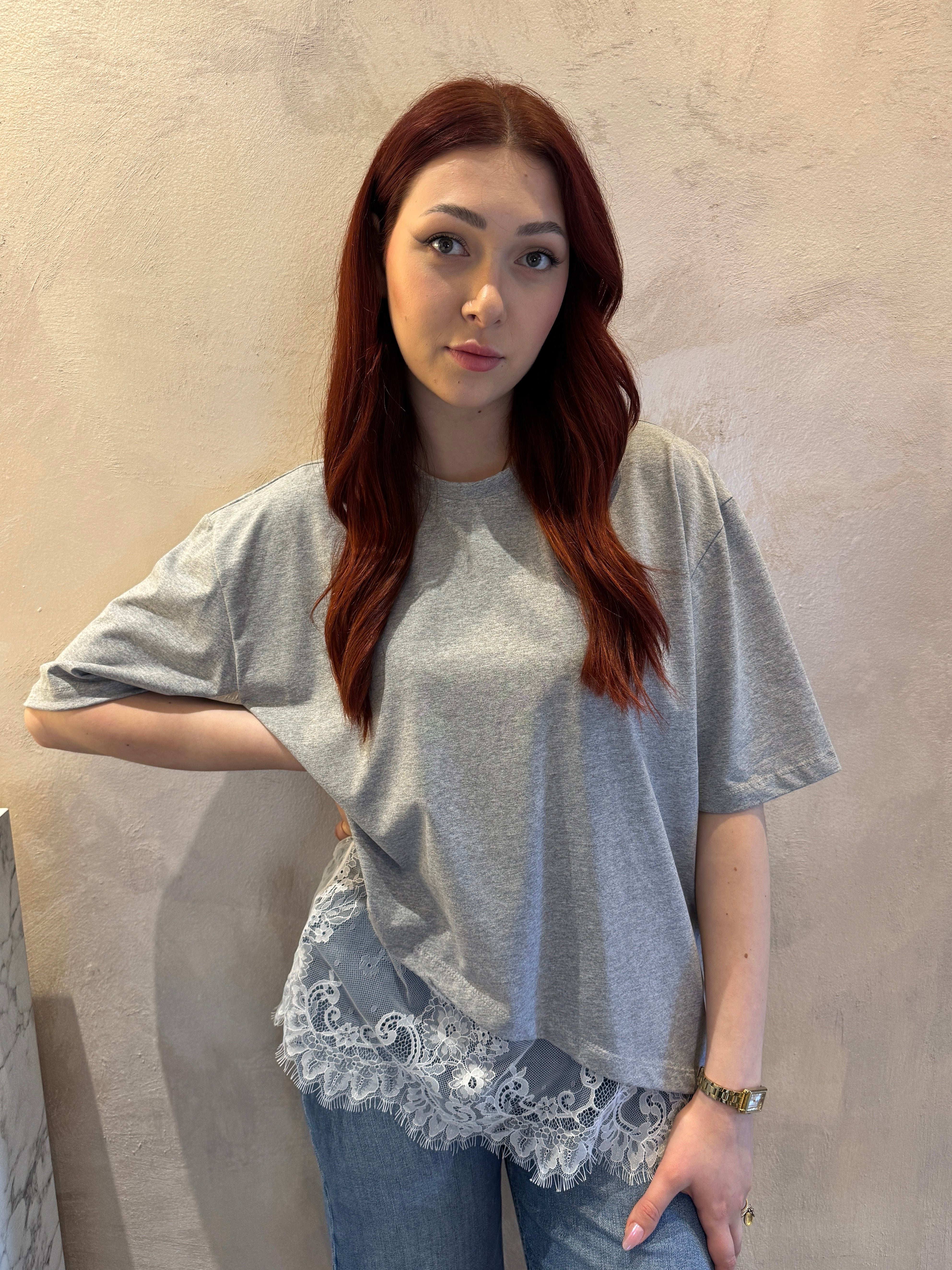 T shirt asimmetrica pizzo grigio - Dixie