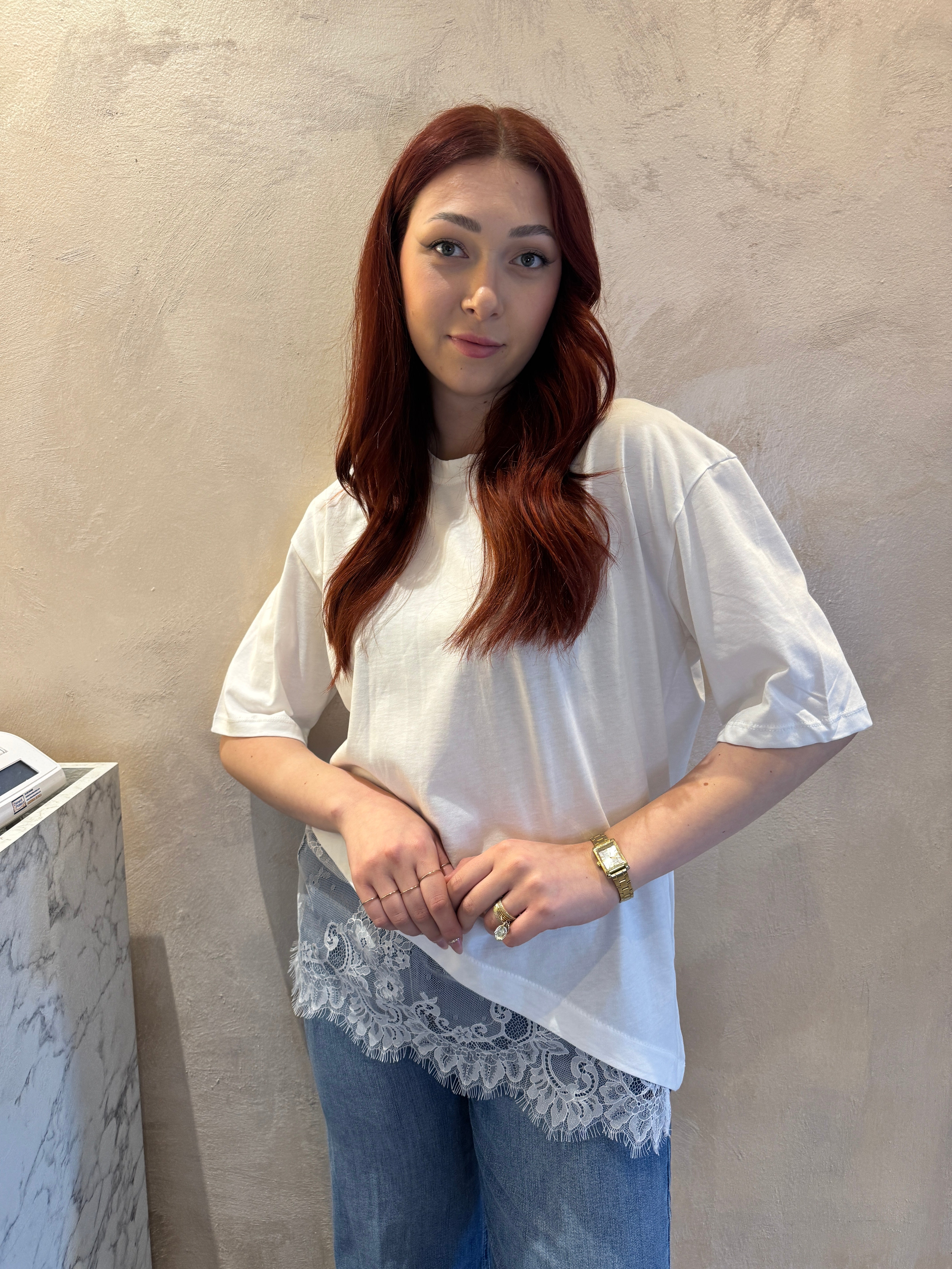 T shirt asimmetrica pizzo bianco - Dixie